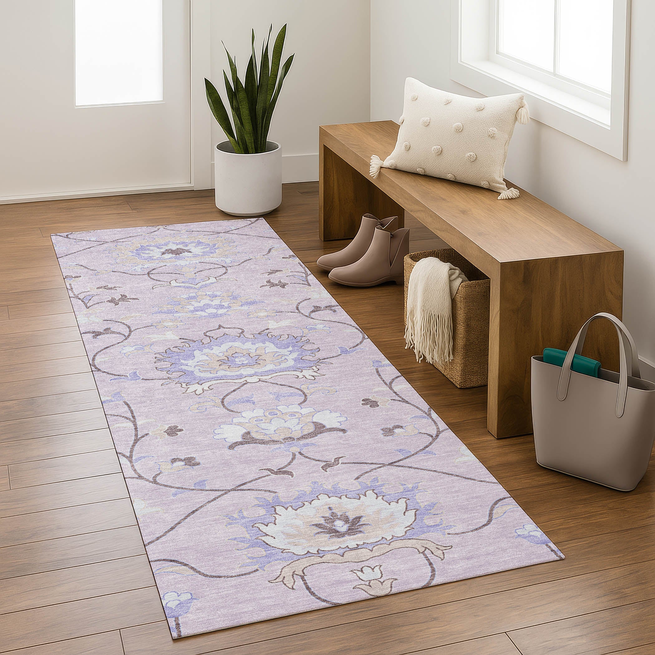 Cusco Machine Washable Traditional Blush Pink Rug 2'3" x 7'6" #shape_Runner