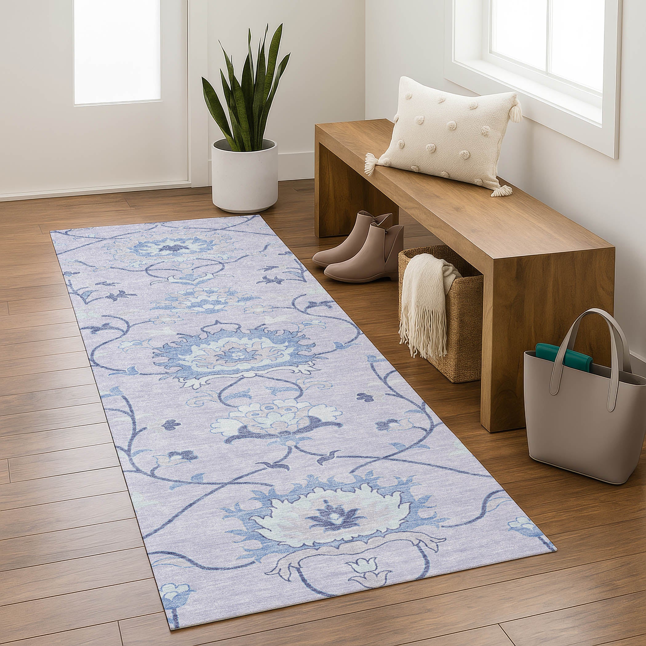 Cusco Machine Washable Traditional Lilac Purple Rug 2'3" x 7'6" #shape_Runner
