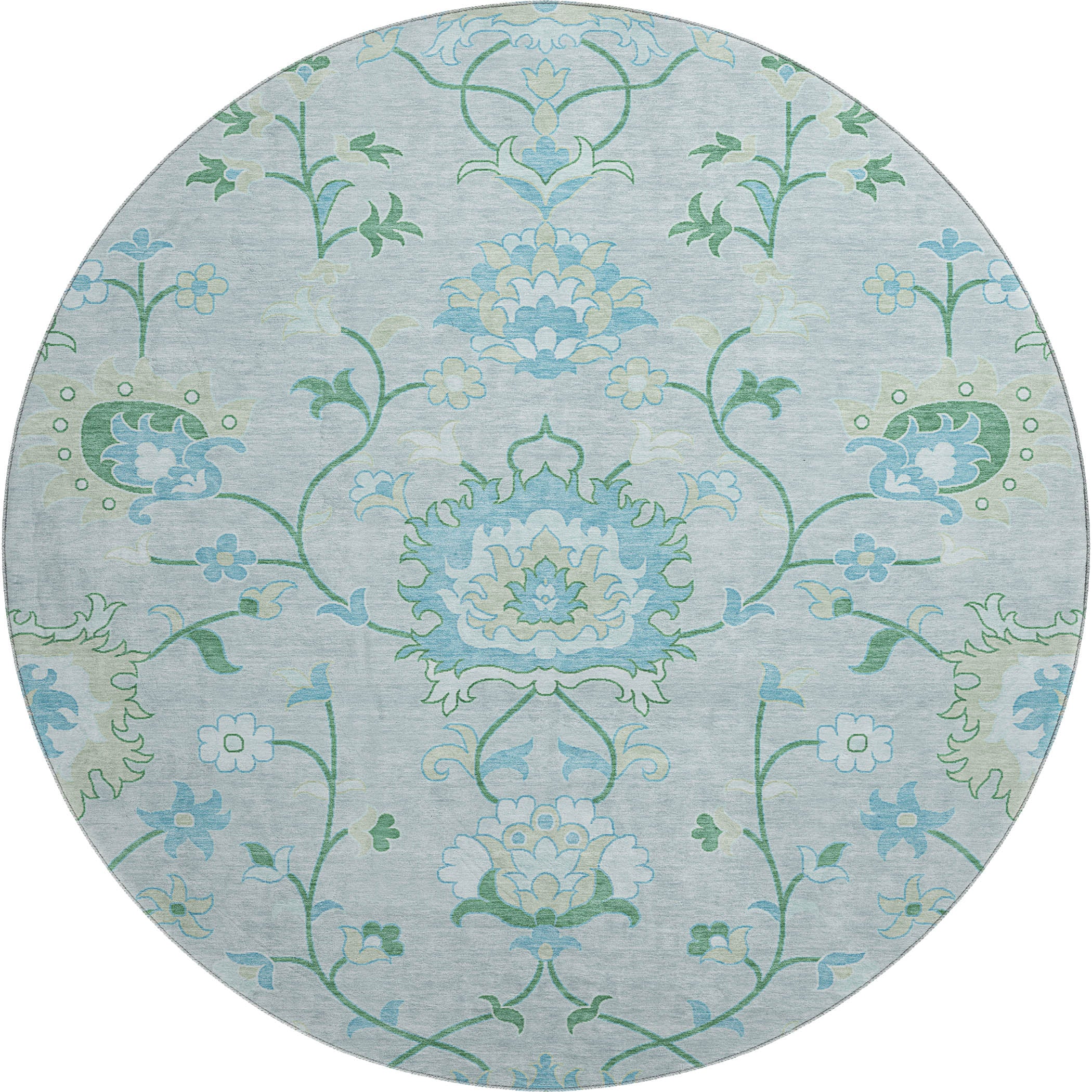 Cusco Machine Washable Traditional Mint Green Rug 8' x 8' #shape_Round