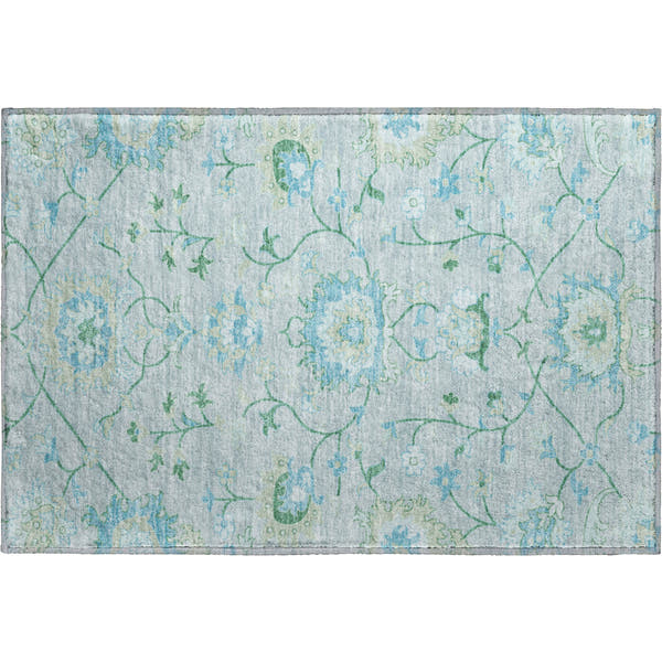 Cusco Machine Washable Traditional Mint Green Rug 1'8" x 2'6"