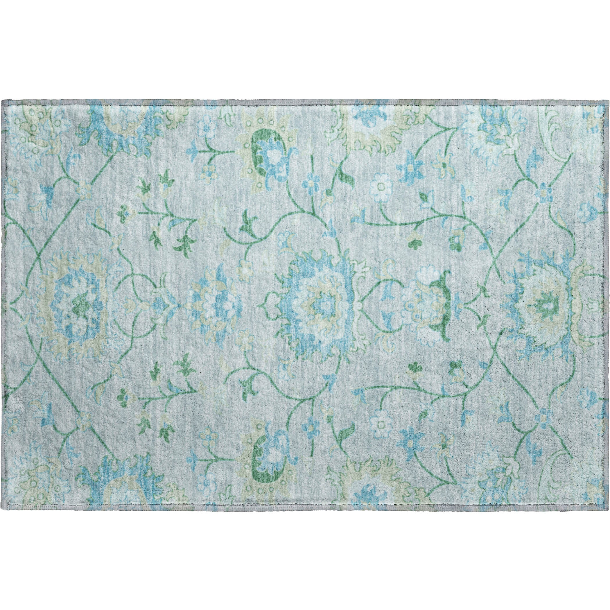 Cusco Machine Washable Traditional Mint Green Rug 1'8" x 2'6" #shape_Rectangle