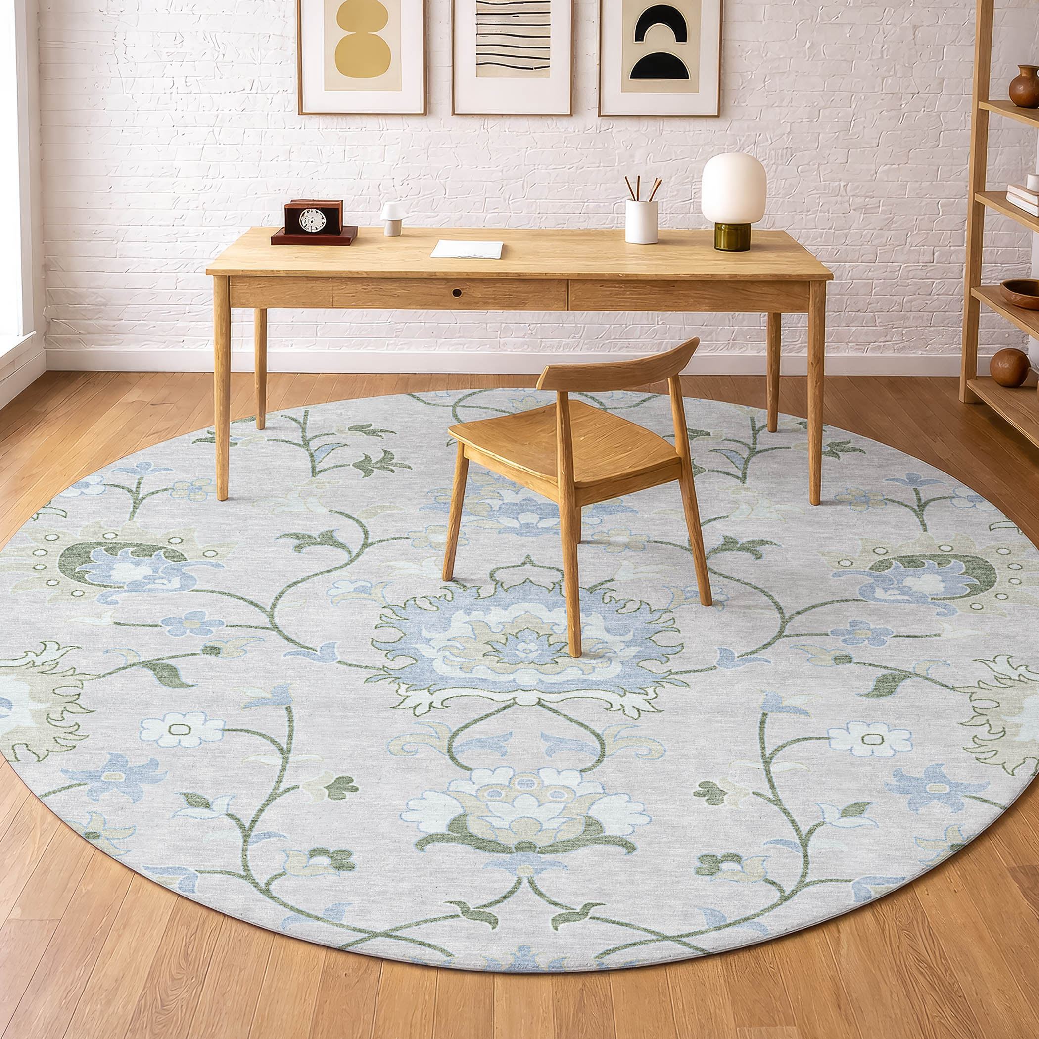 Cusco Machine Washable Traditional Pearl Ivory Rug 8' x 8' #shape_Round