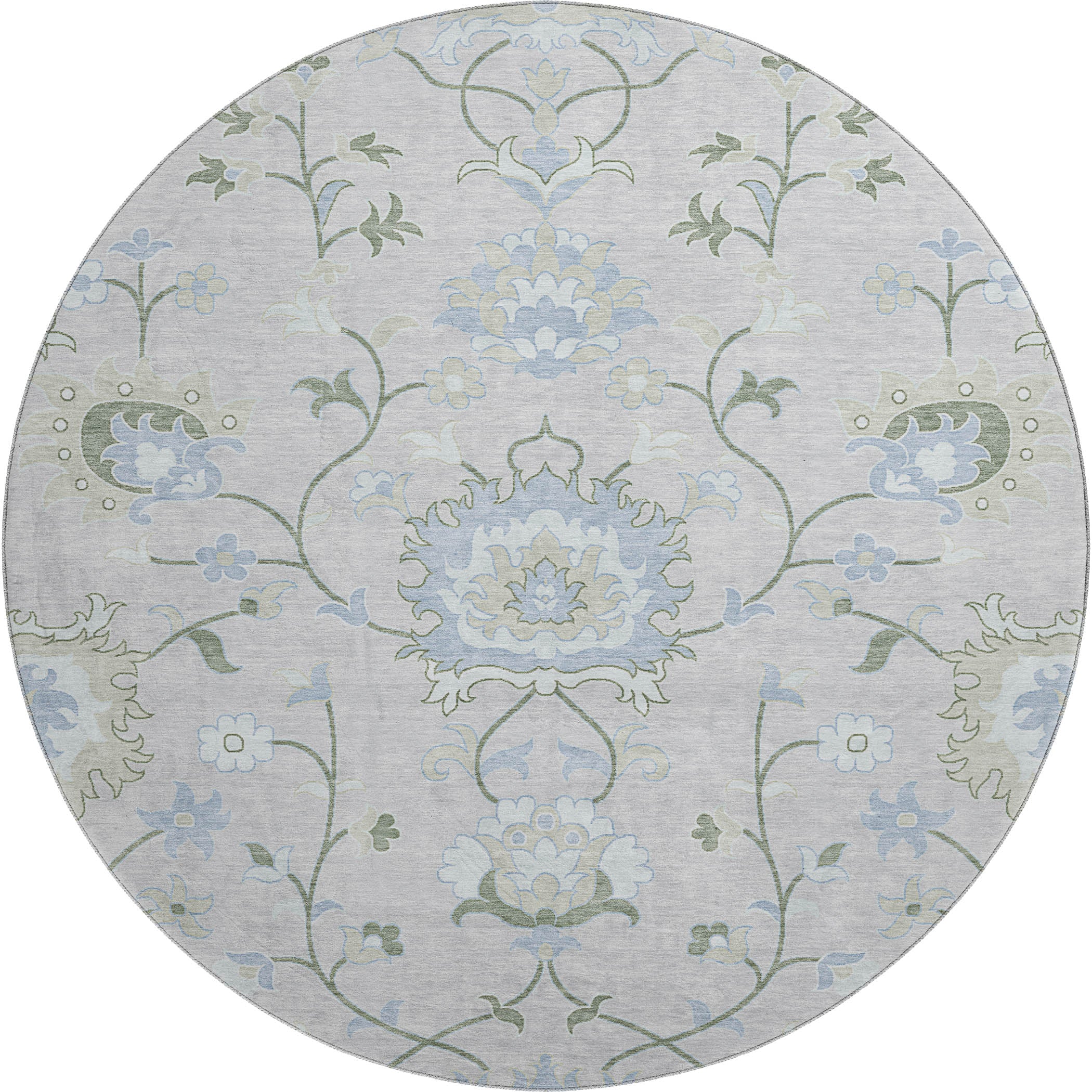 Cusco Machine Washable Traditional Pearl Ivory Rug 8' x 8' #shape_Round
