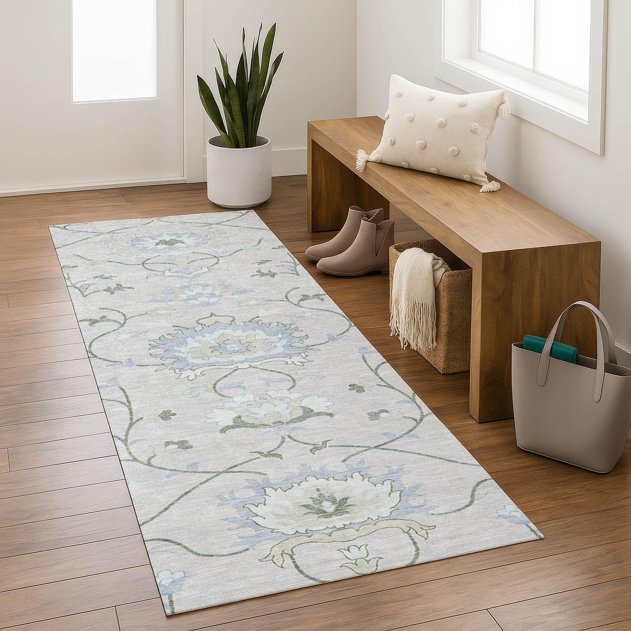Cusco Machine Washable Traditional Pearl Ivory Rug 2'3" x 7'6" #shape_Runner