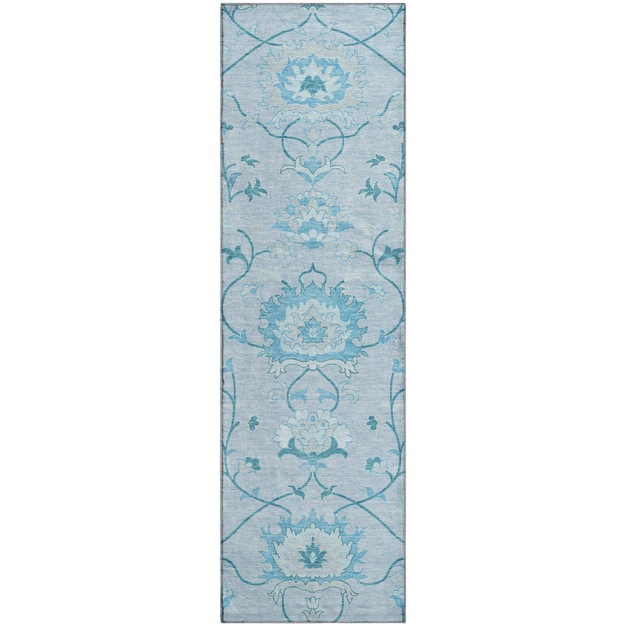 Cusco Machine Washable Traditional Sky Blue Rug 2'3" x 7'6" #shape_Runner