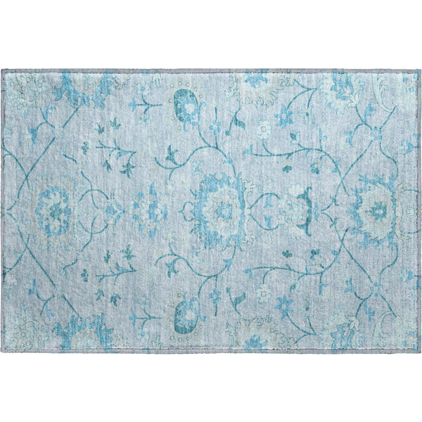 Cusco Machine Washable Traditional Sky Blue Rug 1'8" x 2'6"