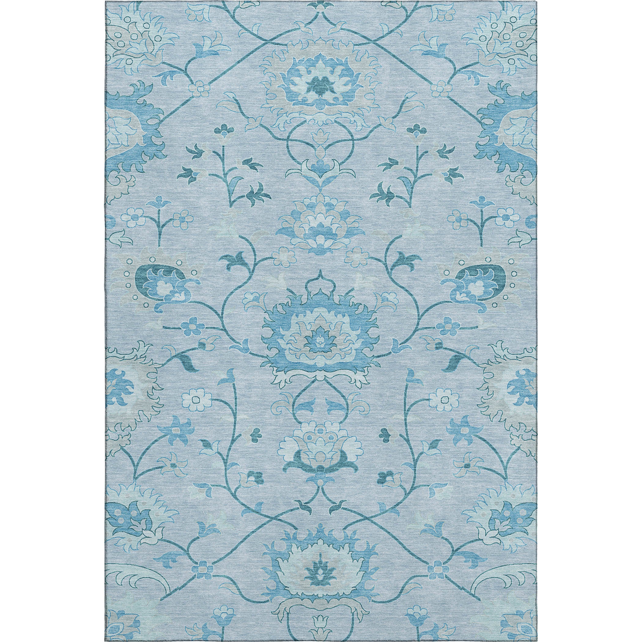 Cusco Machine Washable Traditional Sky Blue Rug 3' x 5' #shape_Rectangle