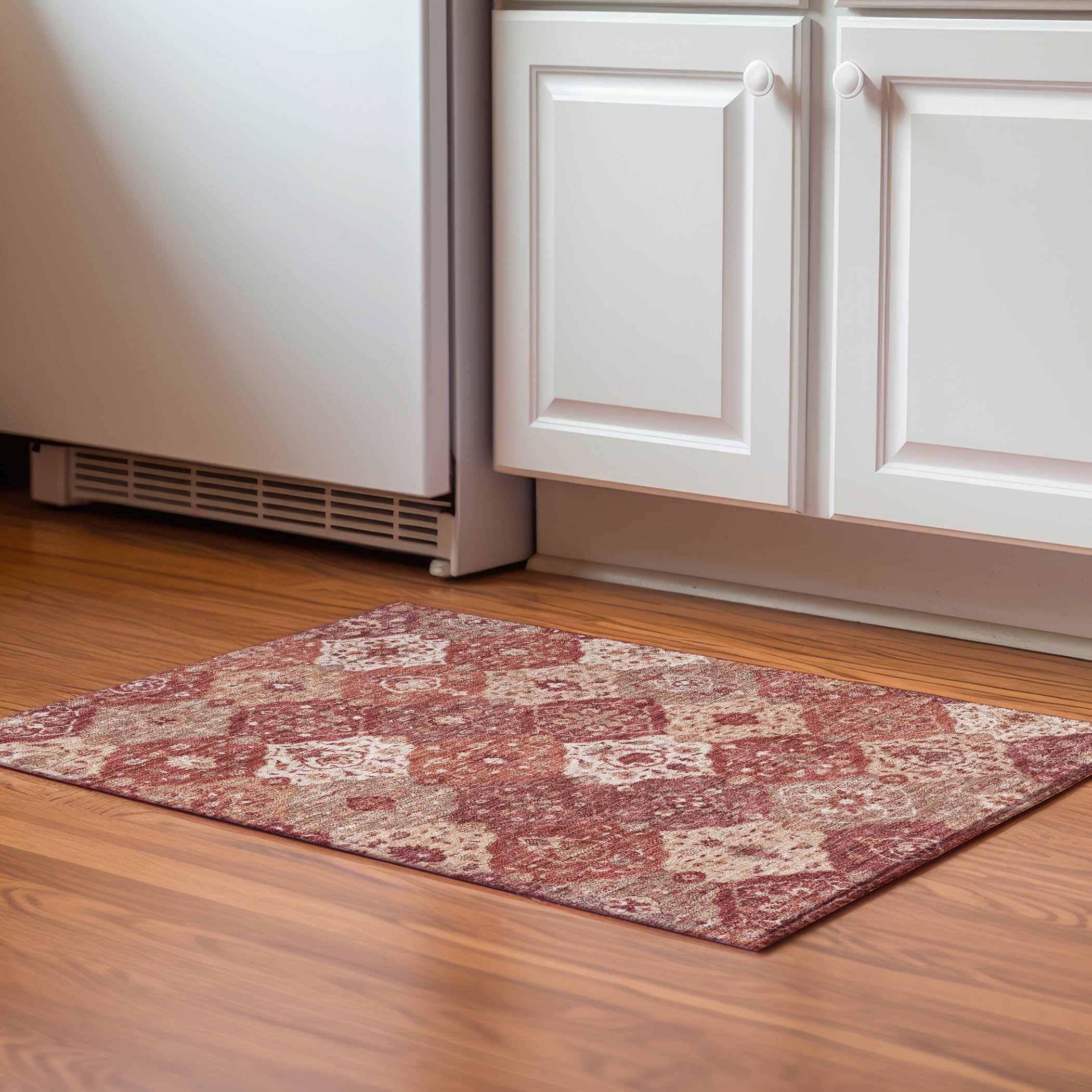 Oslo Machine Washable Transitional Brick Red Rug 1'8" x 2'6" #shape_Rectangle