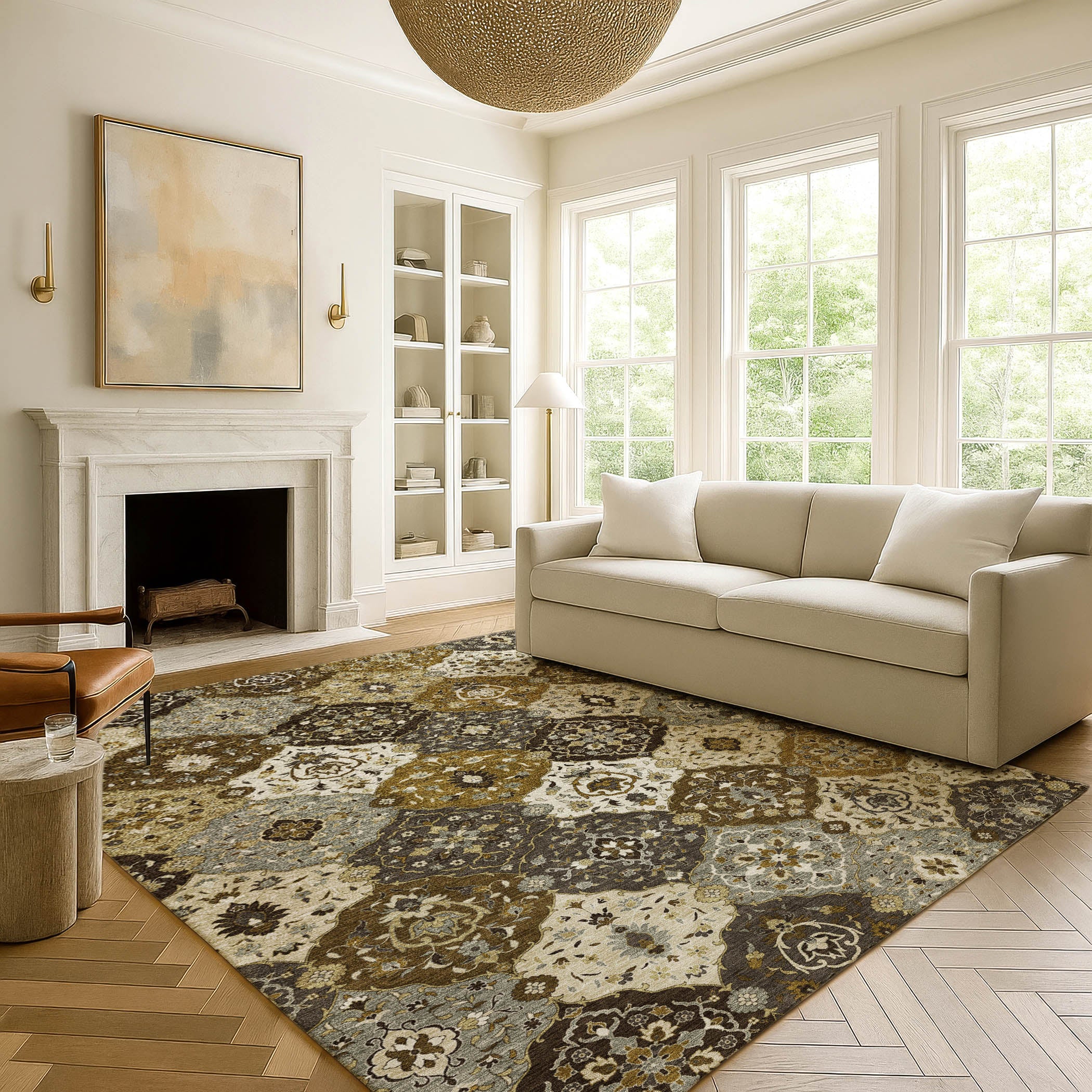 Oslo Machine Washable Transitional Brown Rug 3' x 5' #shape_Rectangle