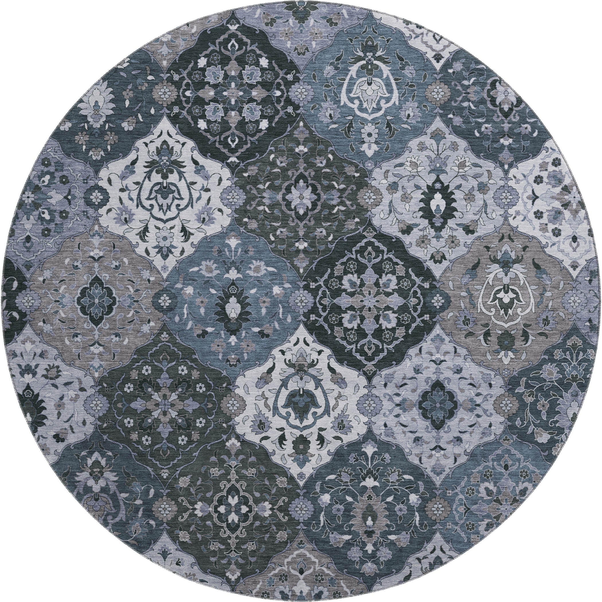 Oslo Machine Washable Transitional Denim Blue Rug 8' x 8' #shape_Round