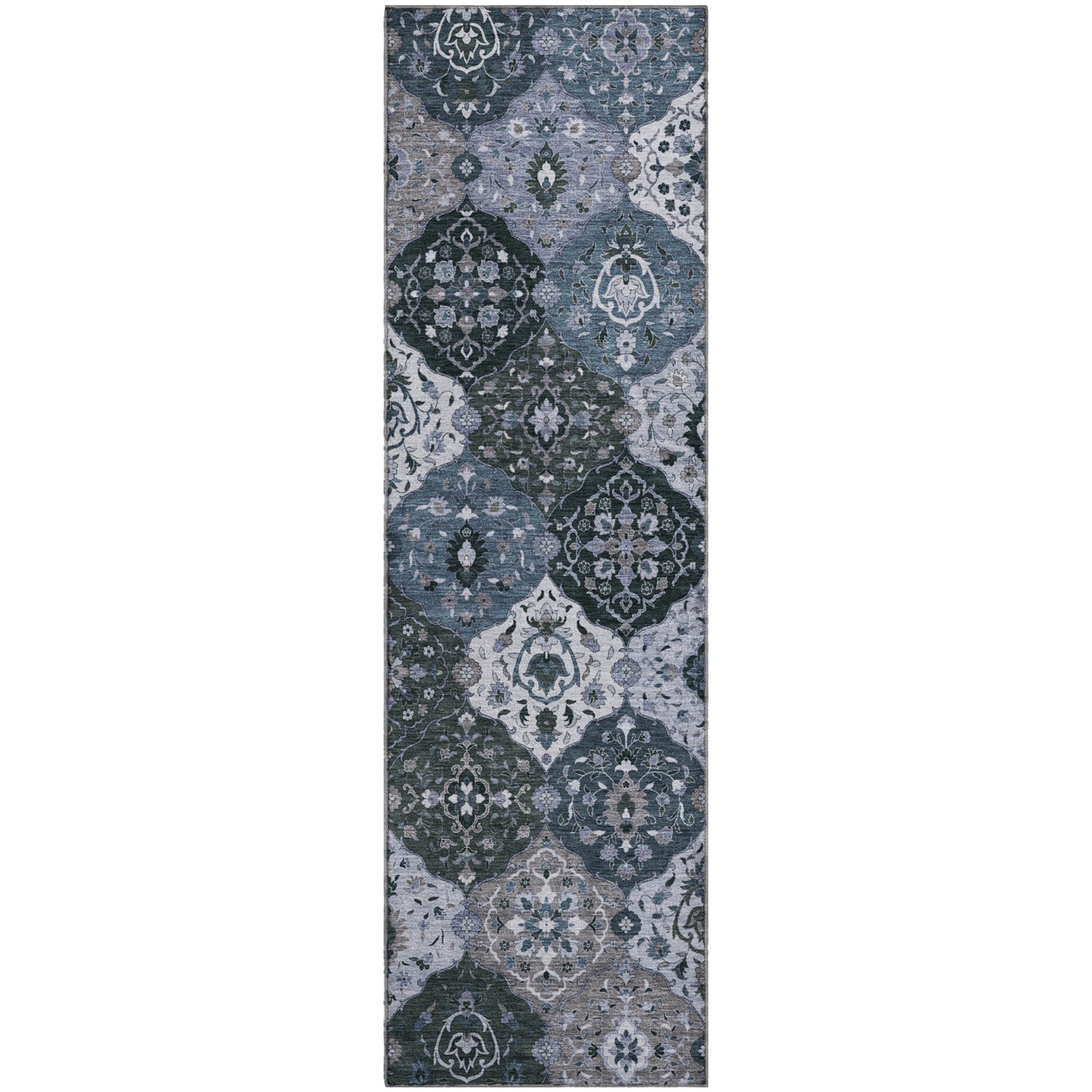 Oslo Machine Washable Transitional Denim Blue Rug 2'3" x 7'6" #shape_Runner