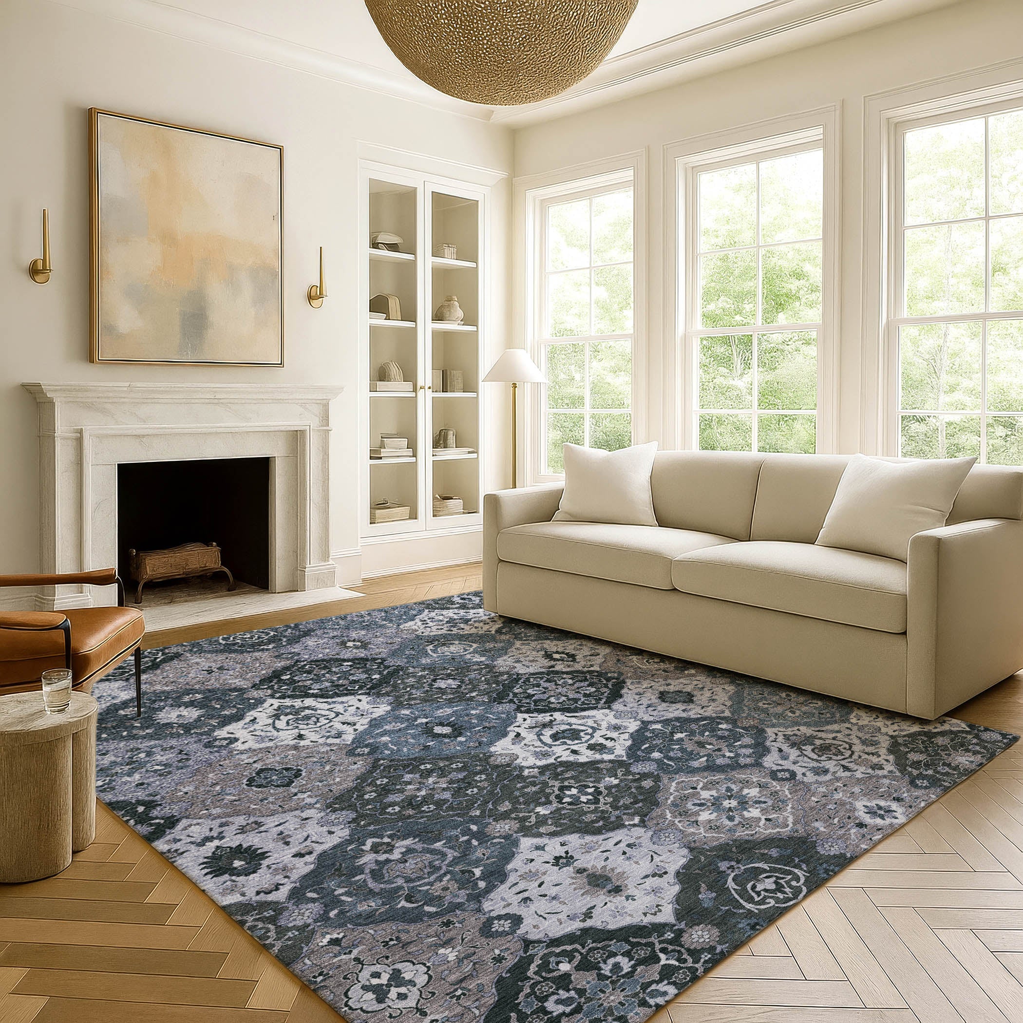 Oslo Machine Washable Transitional Denim Blue Rug 3' x 5' #shape_Rectangle