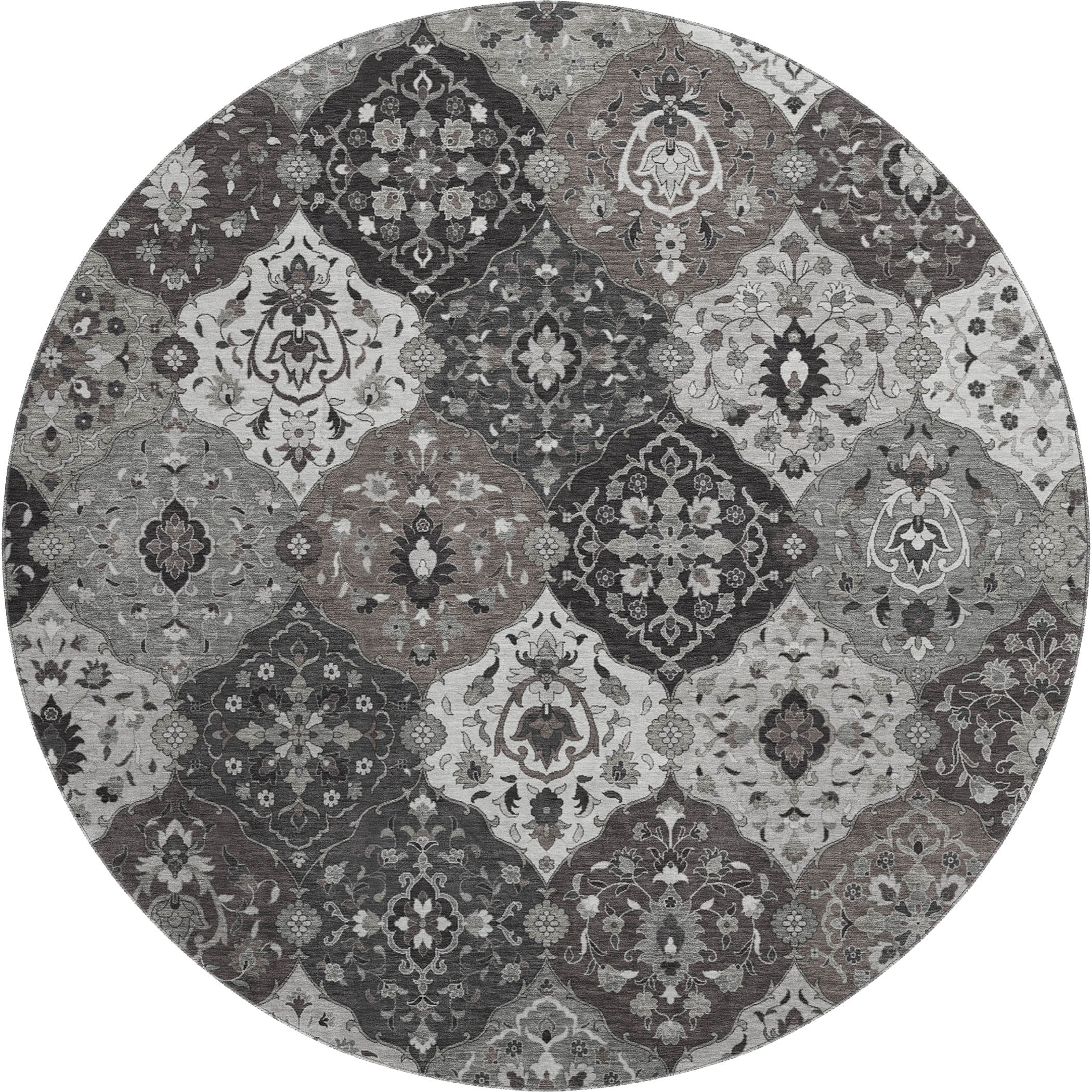 Oslo Machine Washable Transitional Gray Rug 8' x 8' #shape_Round