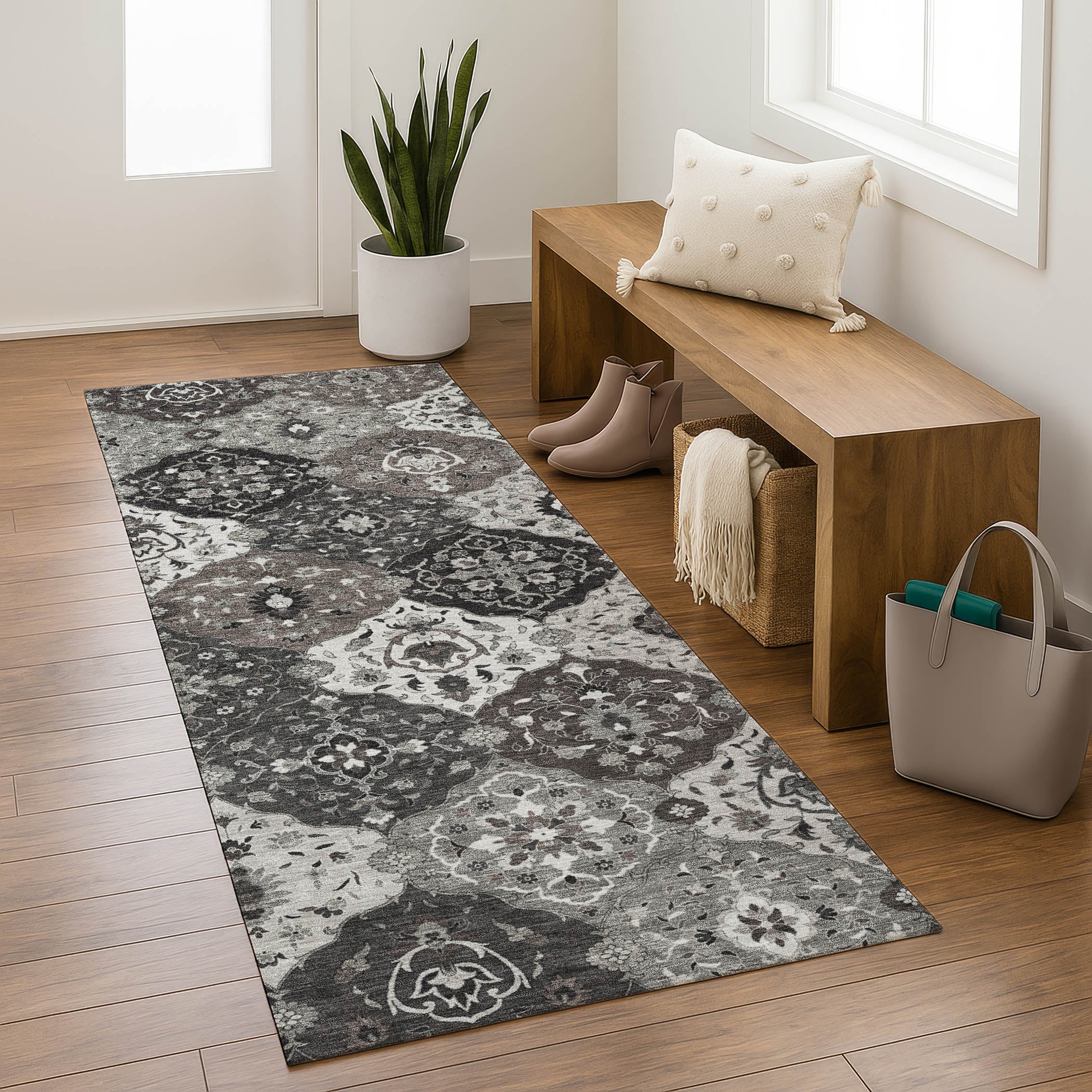 Oslo Machine Washable Transitional Gray Rug 2'3" x 7'6" #shape_Runner