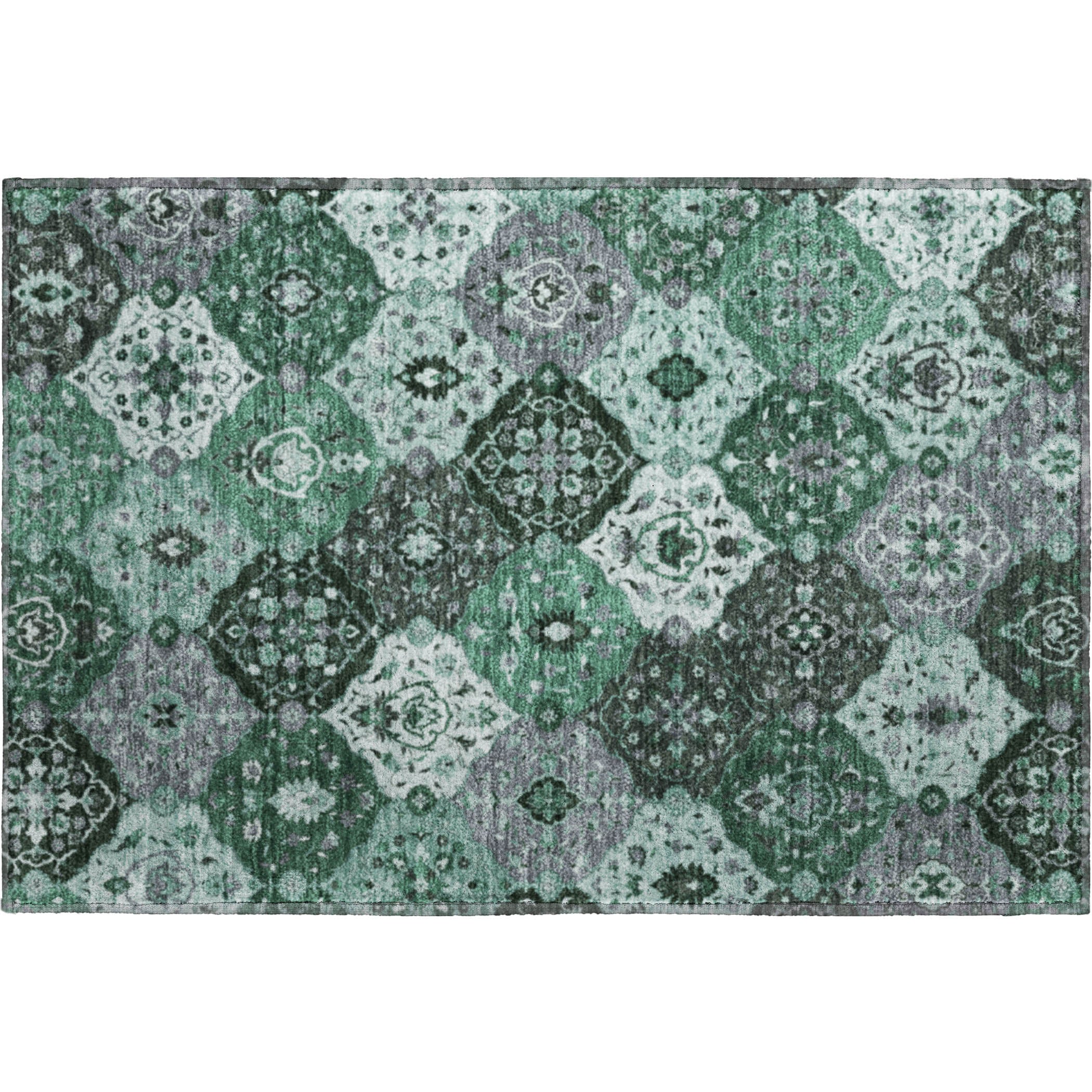 Oslo Machine Washable Transitional Green Rug 1'8" x 2'6" #shape_Rectangle