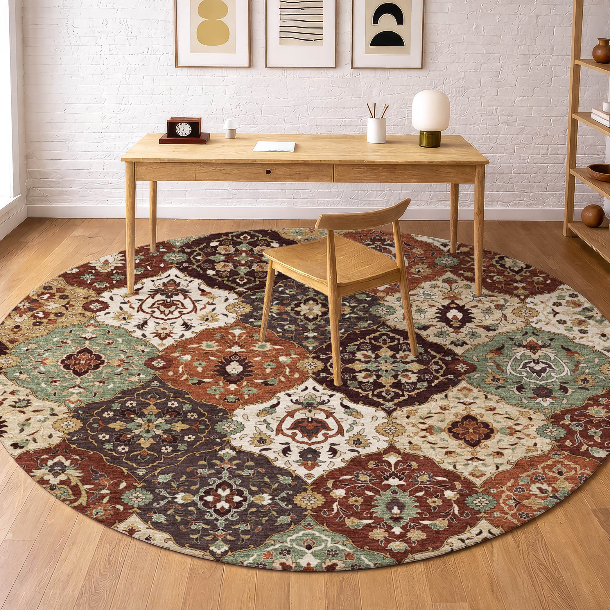 Oslo Machine Washable Transitional Paprika Orange Rug 8' x 8' #shape_Round