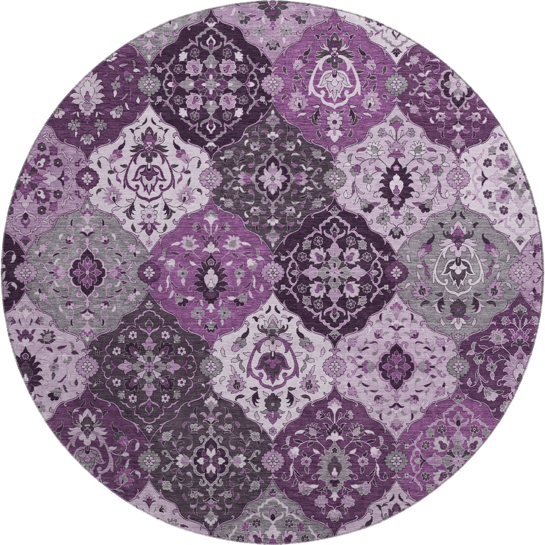Oslo Machine Washable Transitional Purple Rug 8' x 8' #shape_Round