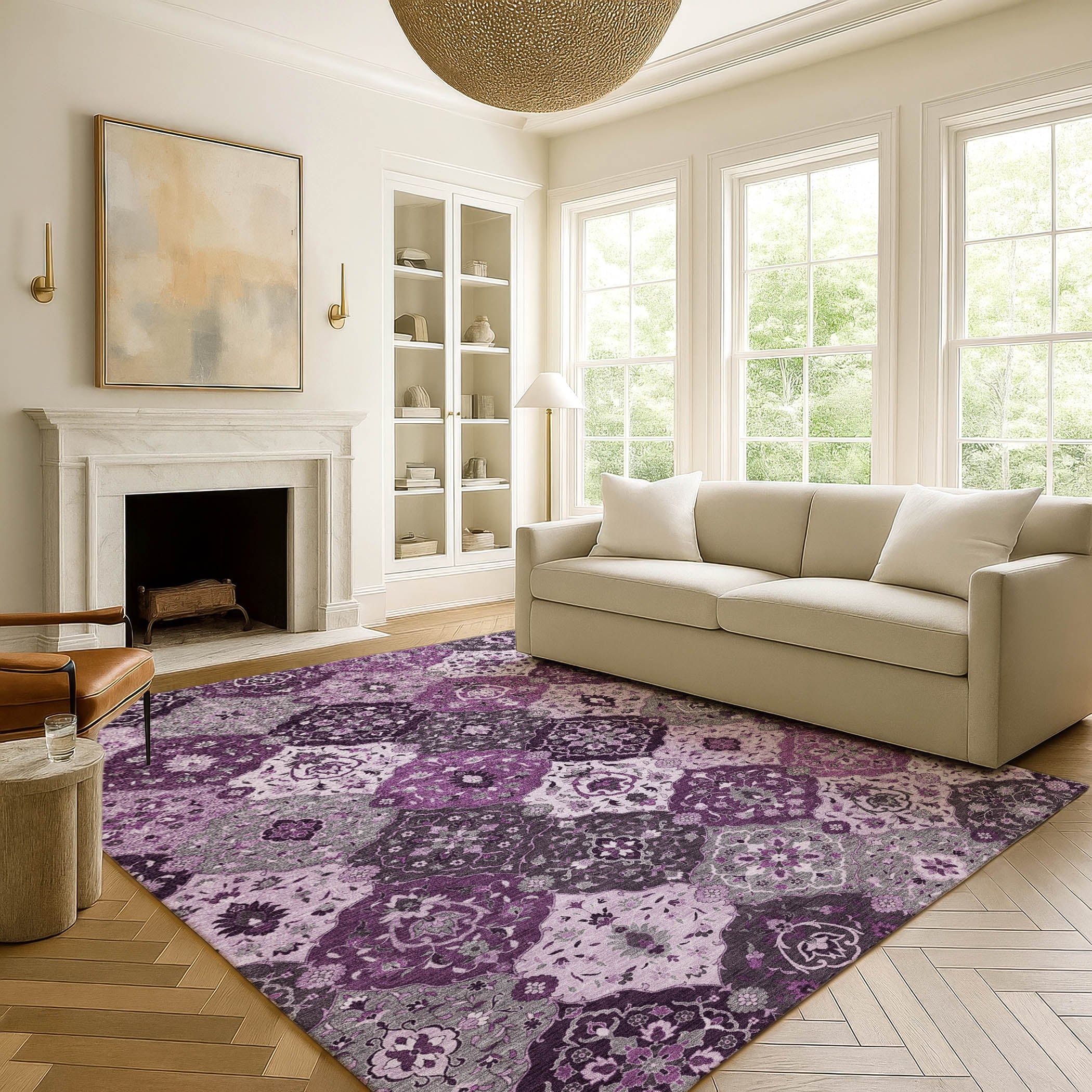 Oslo Machine Washable Transitional Purple Rug 3' x 5' #shape_Rectangle