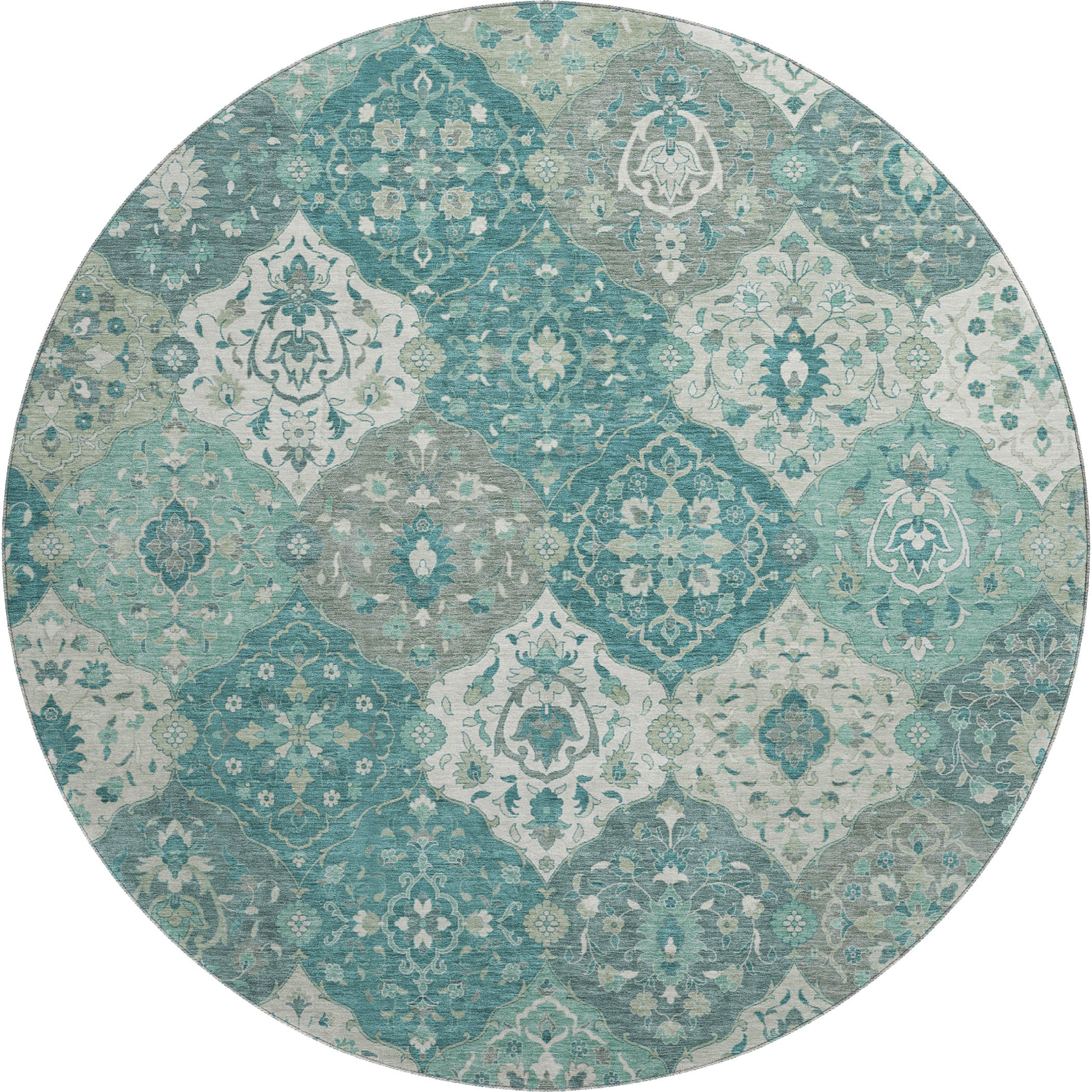 Oslo Machine Washable Transitional Teal Rug 8' x 8' #shape_Round