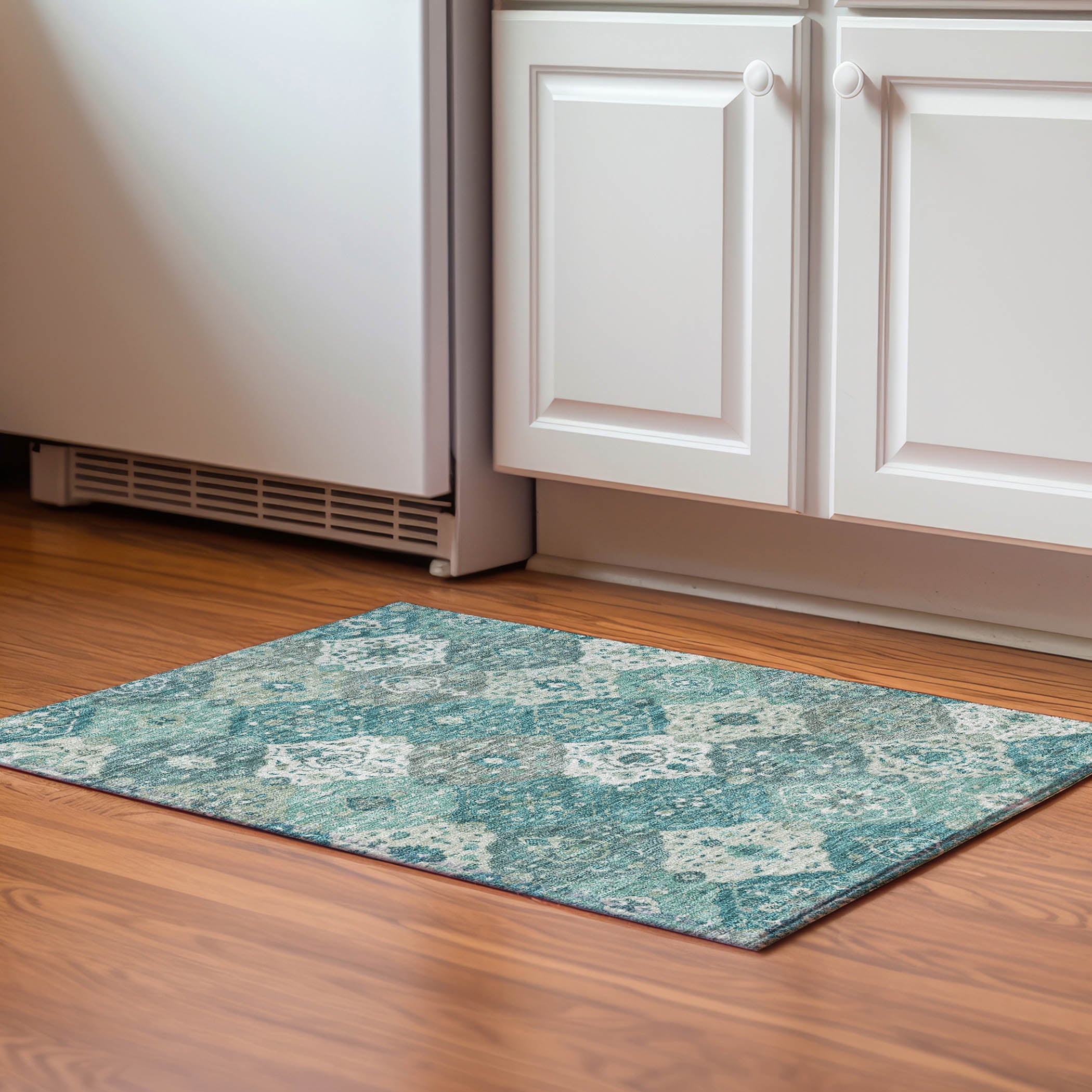 Oslo Machine Washable Transitional Teal Rug 1'8" x 2'6" #shape_Rectangle