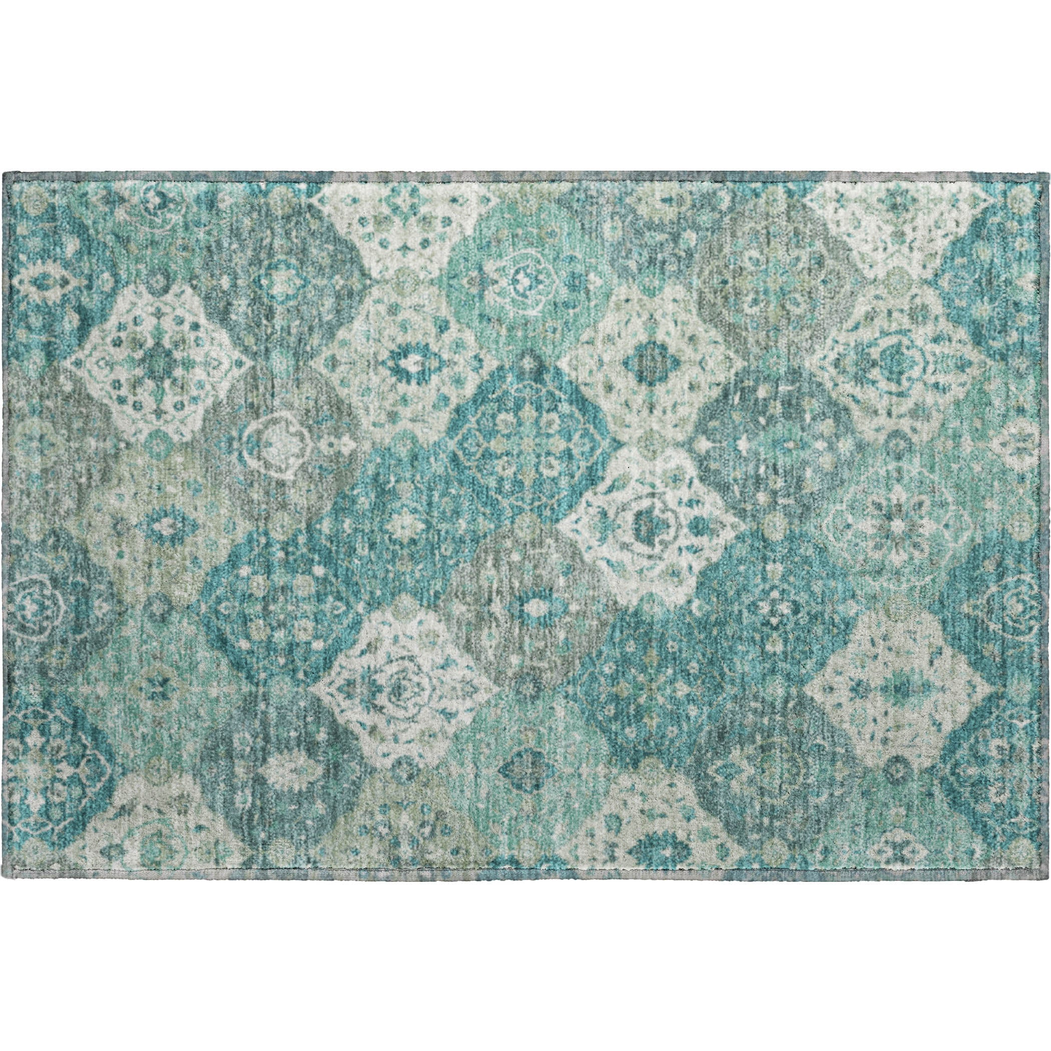 Oslo Machine Washable Transitional Teal Rug 1'8" x 2'6" #shape_Rectangle