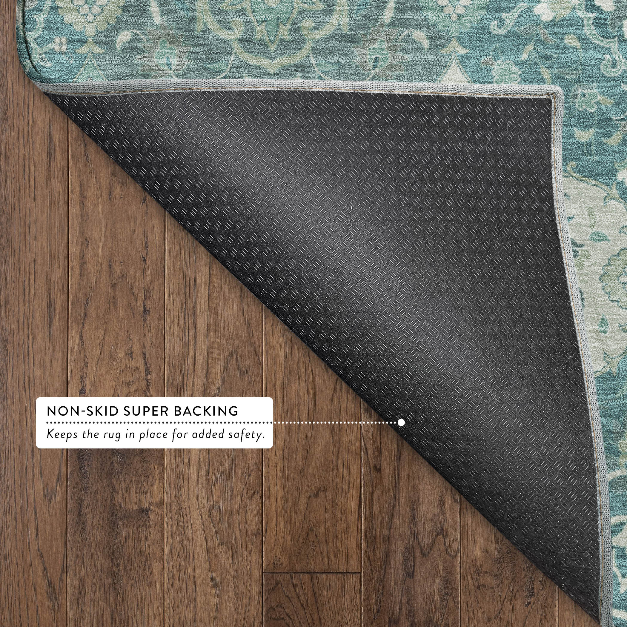 Oslo Machine Washable Transitional Teal Rug 1'8" x 2'6" #shape_Rectangle