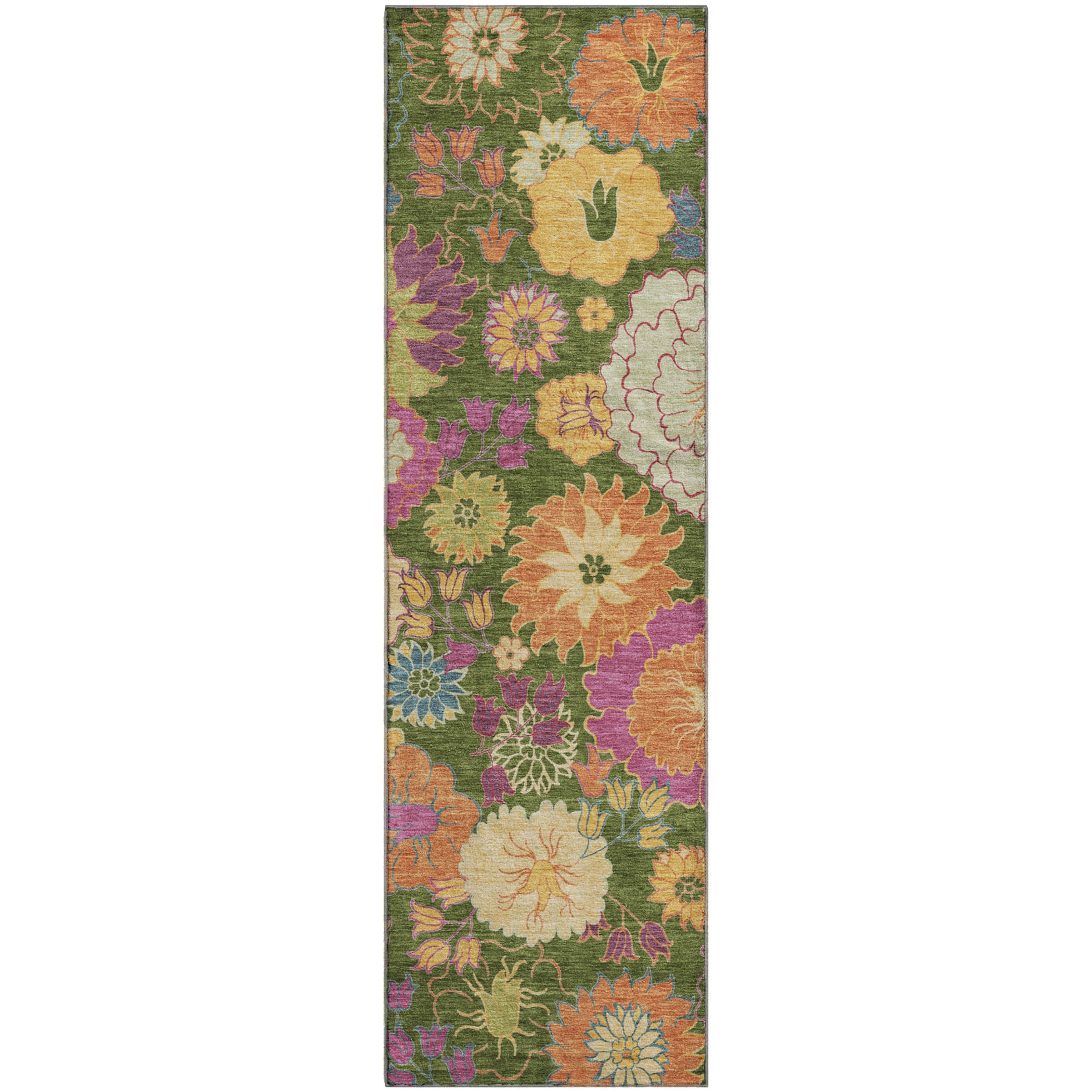 Bangkok Machine Washable Transitional Aloe Green Rug 2'3" x 7'6" #shape_Runner