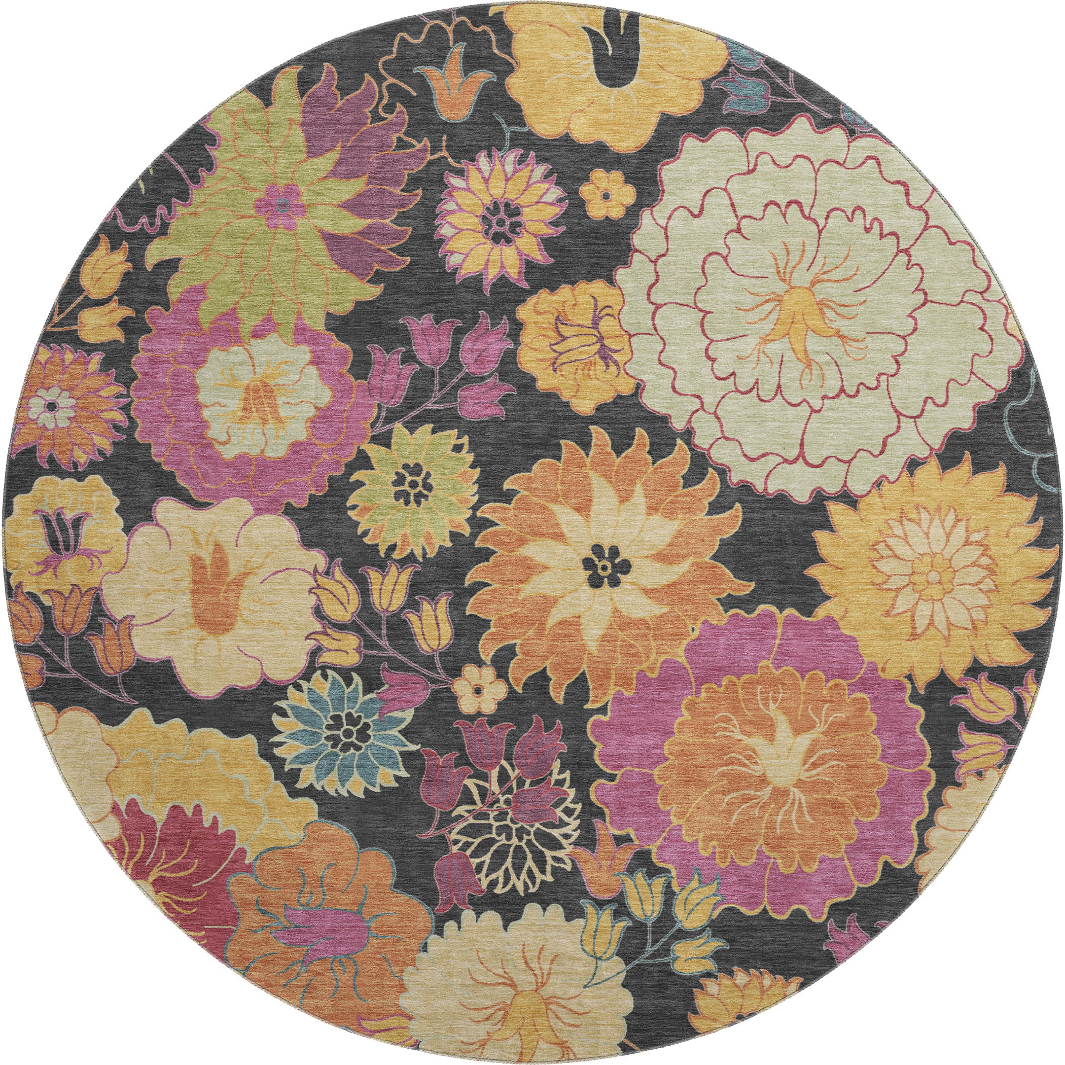 Bangkok Machine Washable Transitional Black Rug 8' x 8' #shape_Round