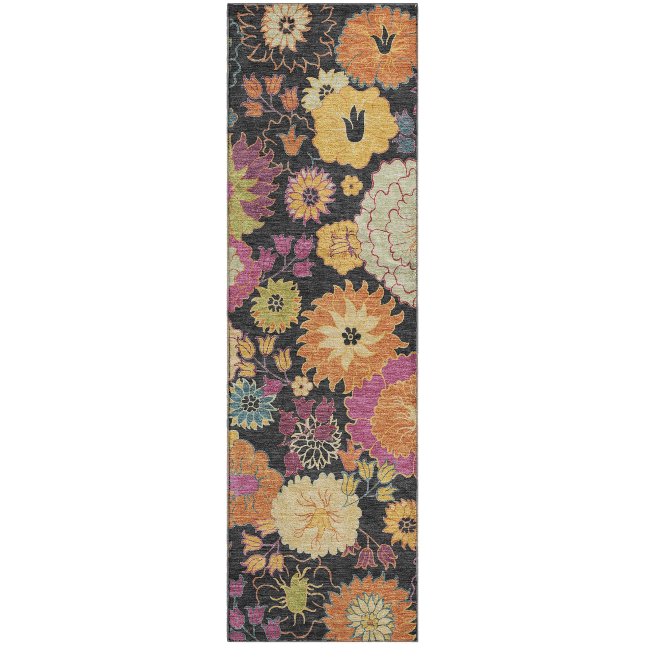 Bangkok Machine Washable Transitional Black Rug 2'3" x 7'6" #shape_Runner