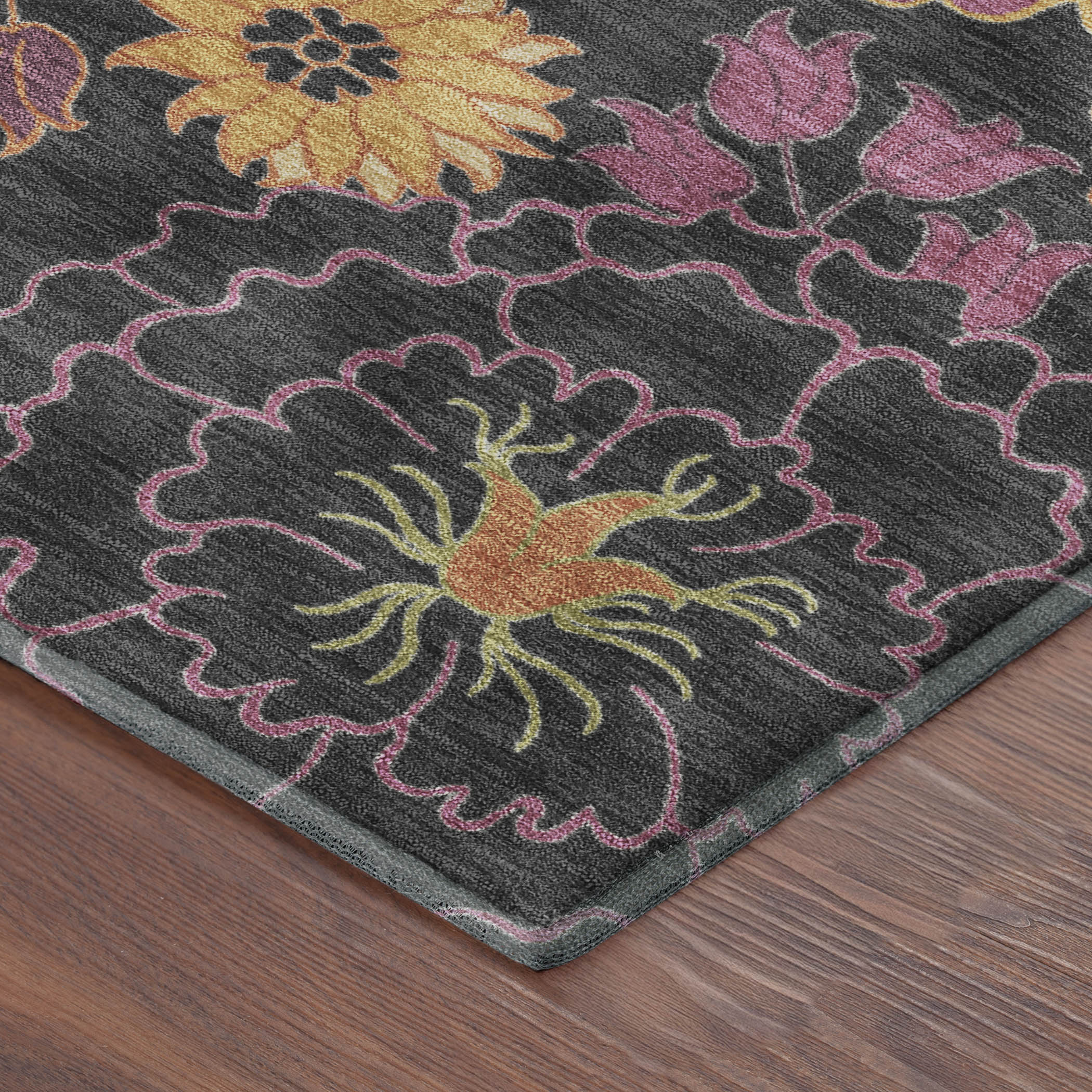 Bangkok Machine Washable Transitional Black Rug 1'8" x 2'6" #shape_Rectangle