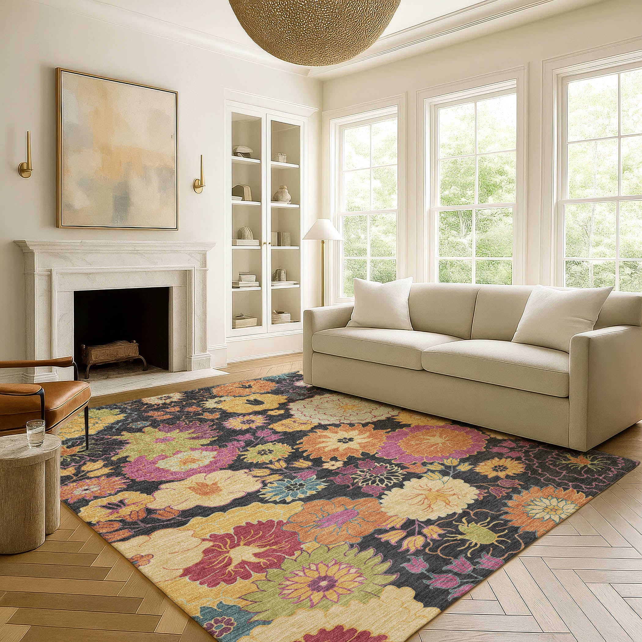 Bangkok Machine Washable Transitional Black Rug 3' x 5' #shape_Rectangle