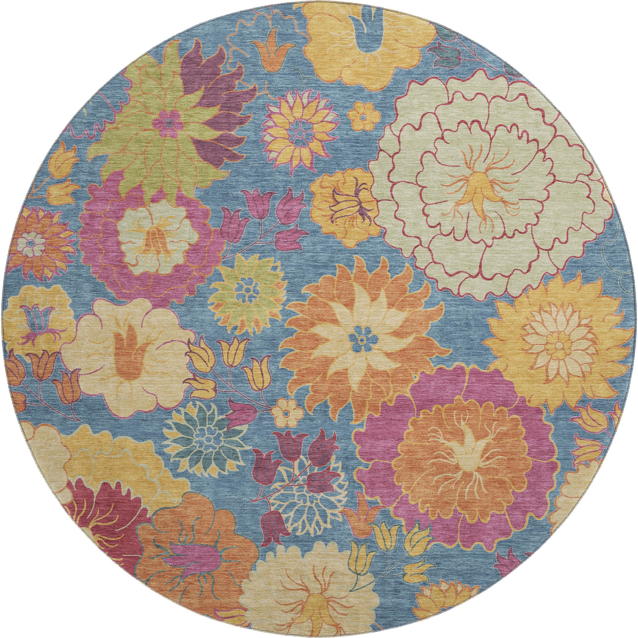 Bangkok Machine Washable Transitional Blue Rug 8' x 8' #shape_Round