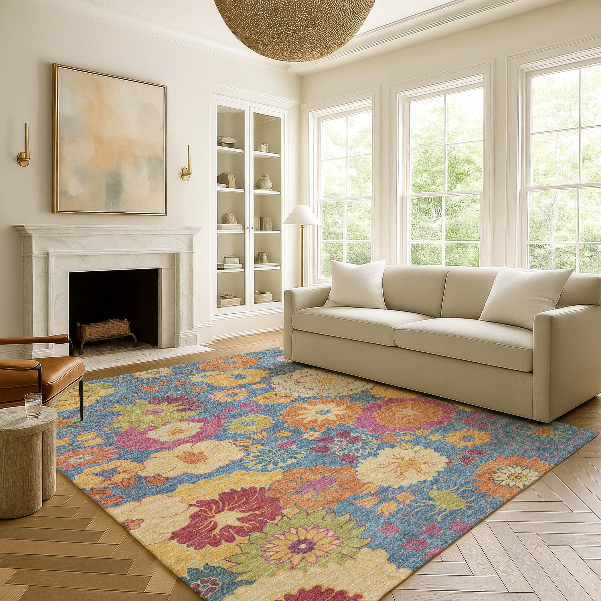 Bangkok Machine Washable Transitional Blue Rug 3' x 5' #shape_Rectangle