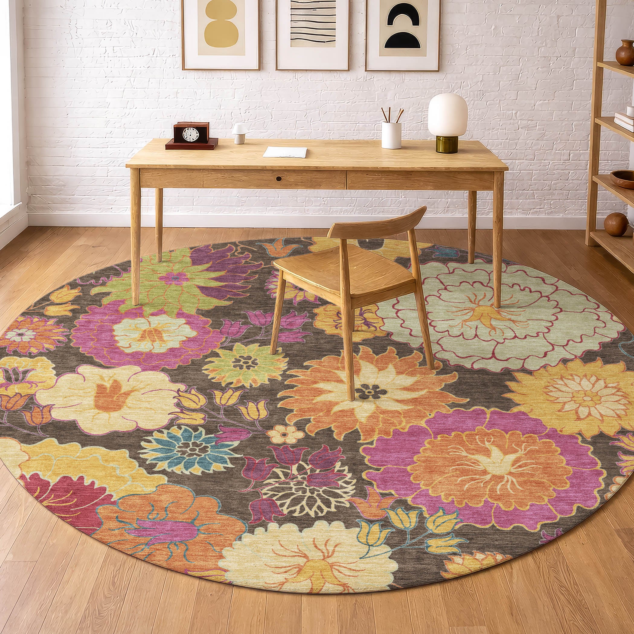Bangkok Machine Washable Transitional Chocolate Brown Rug 8' x 8' #shape_Round