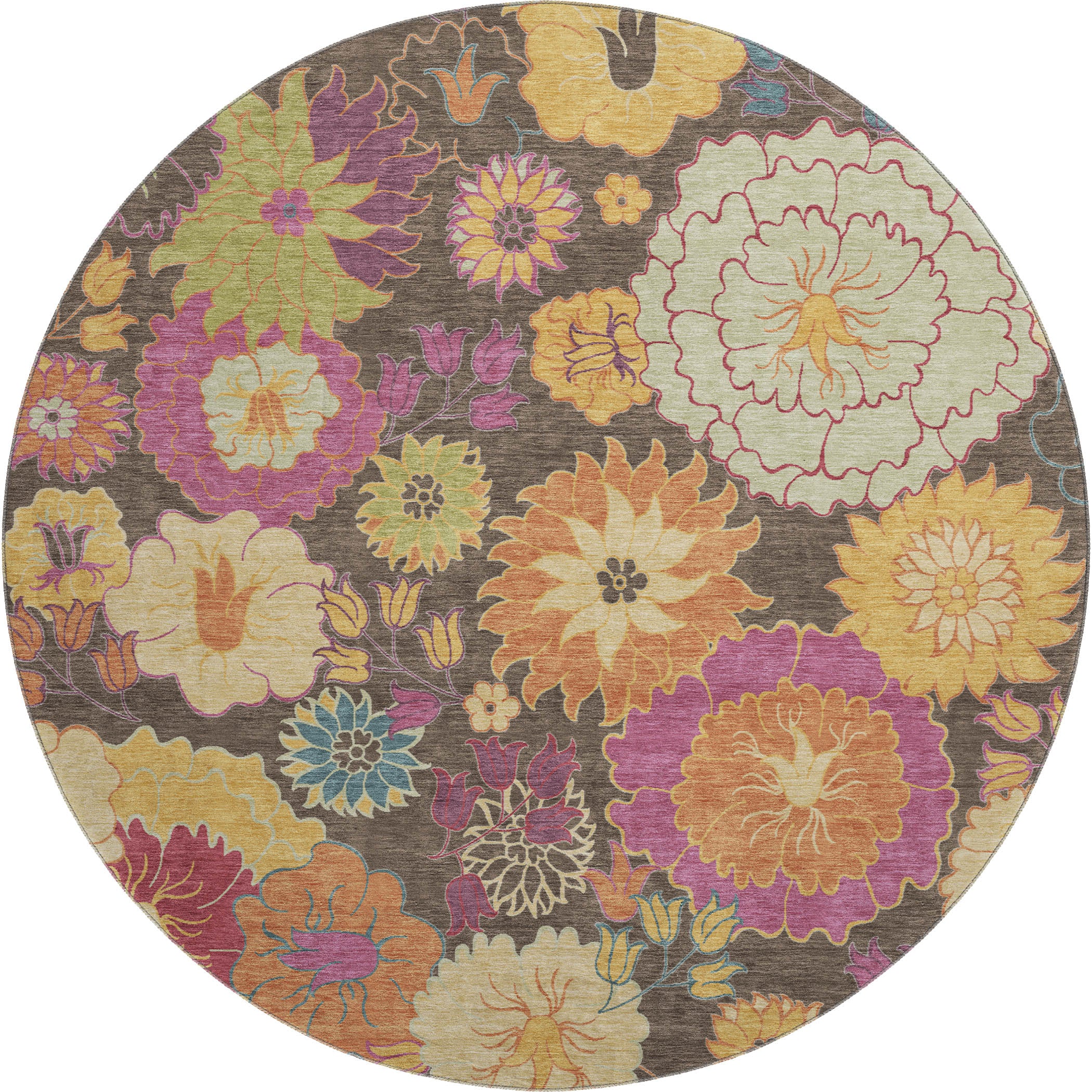 Bangkok Machine Washable Transitional Chocolate Brown Rug 8' x 8' #shape_Round