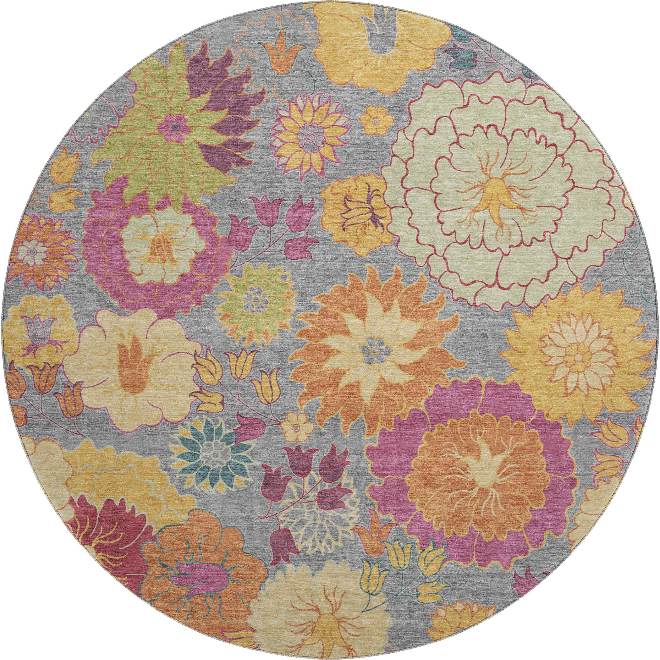 Bangkok Machine Washable Transitional Gray Rug 8' x 8' #shape_Round