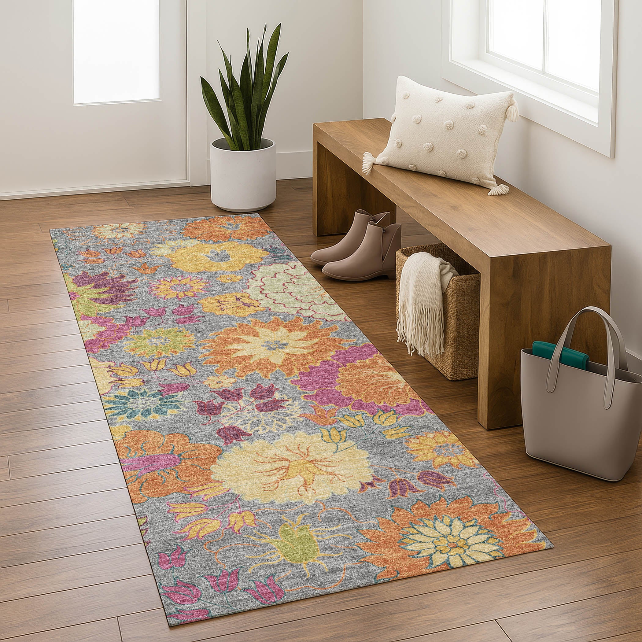 Bangkok Machine Washable Transitional Gray Rug 2'3" x 7'6" #shape_Runner