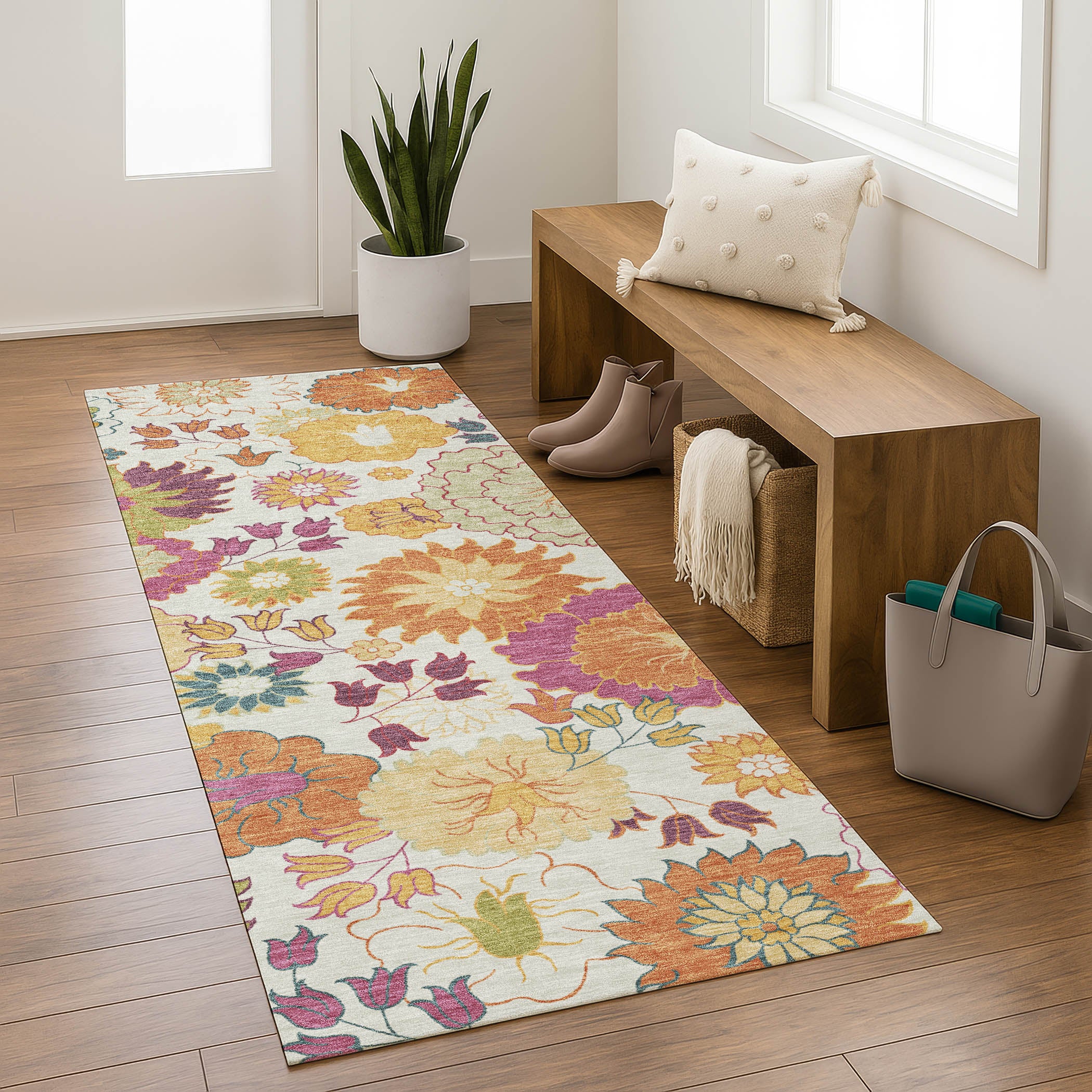 Bangkok Machine Washable Transitional Ivory Rug 2'3" x 7'6" #shape_Runner
