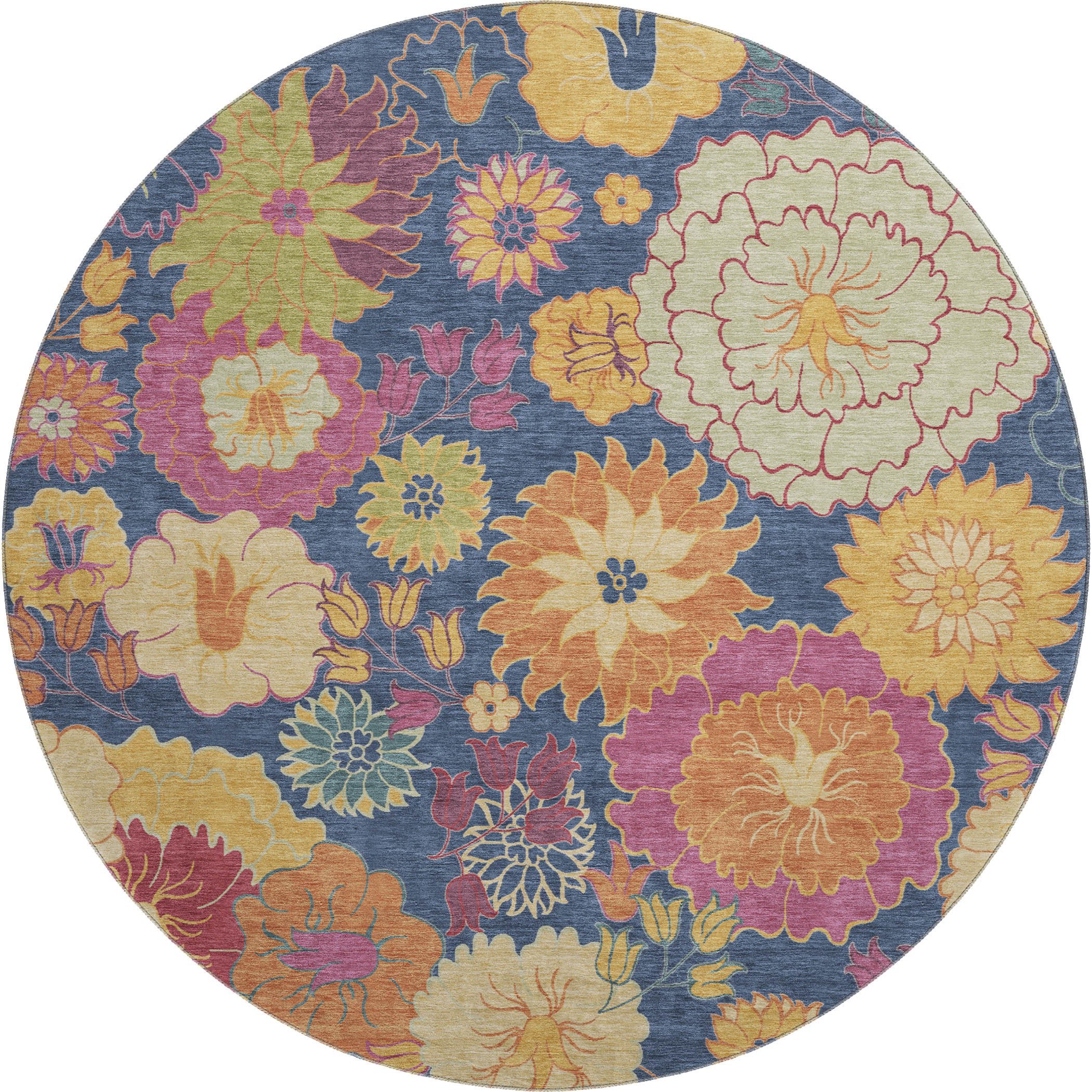 Bangkok Machine Washable Transitional Navy Blue Rug 8' x 8' #shape_Round