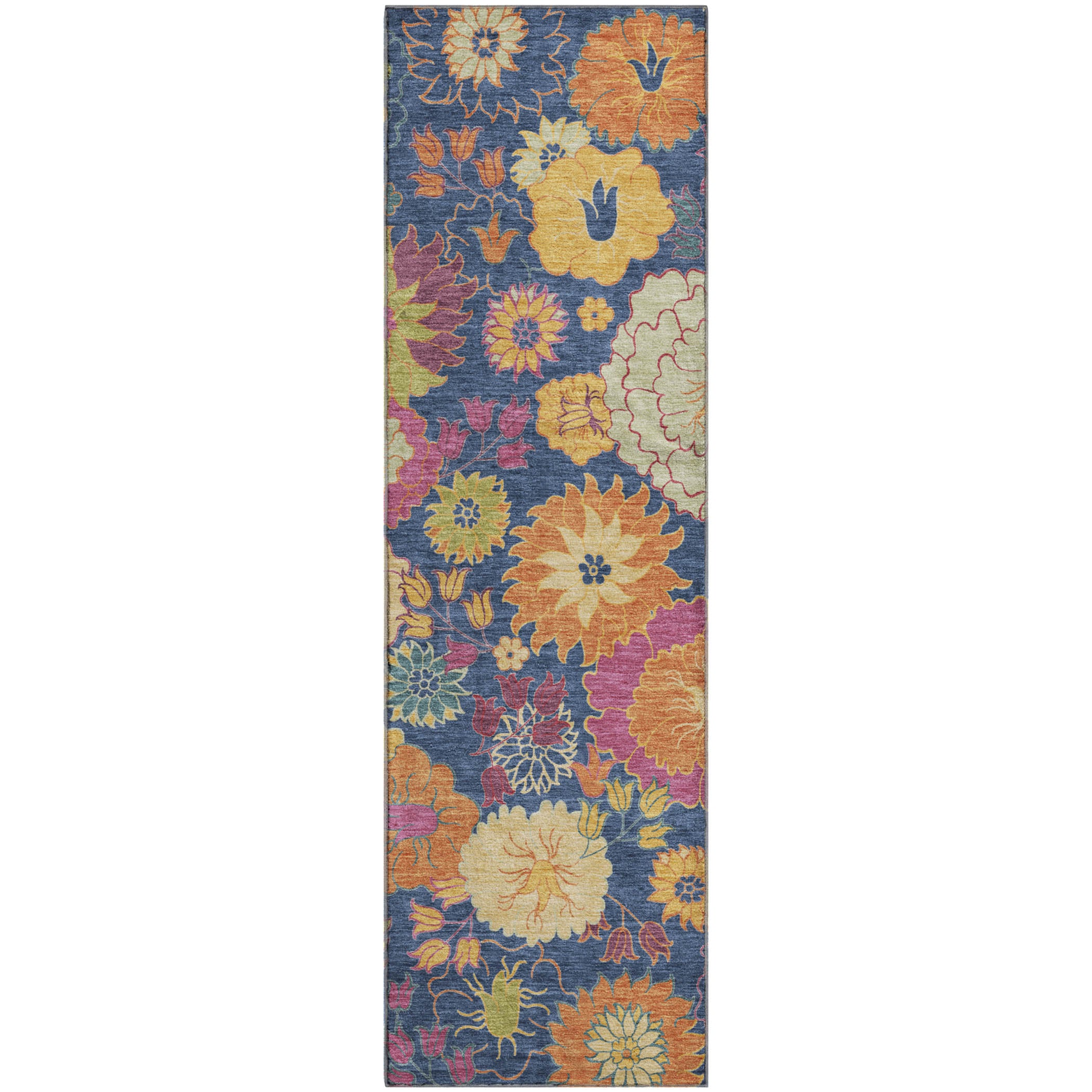 Bangkok Machine Washable Transitional Navy Blue Rug 2'3" x 7'6" #shape_Runner