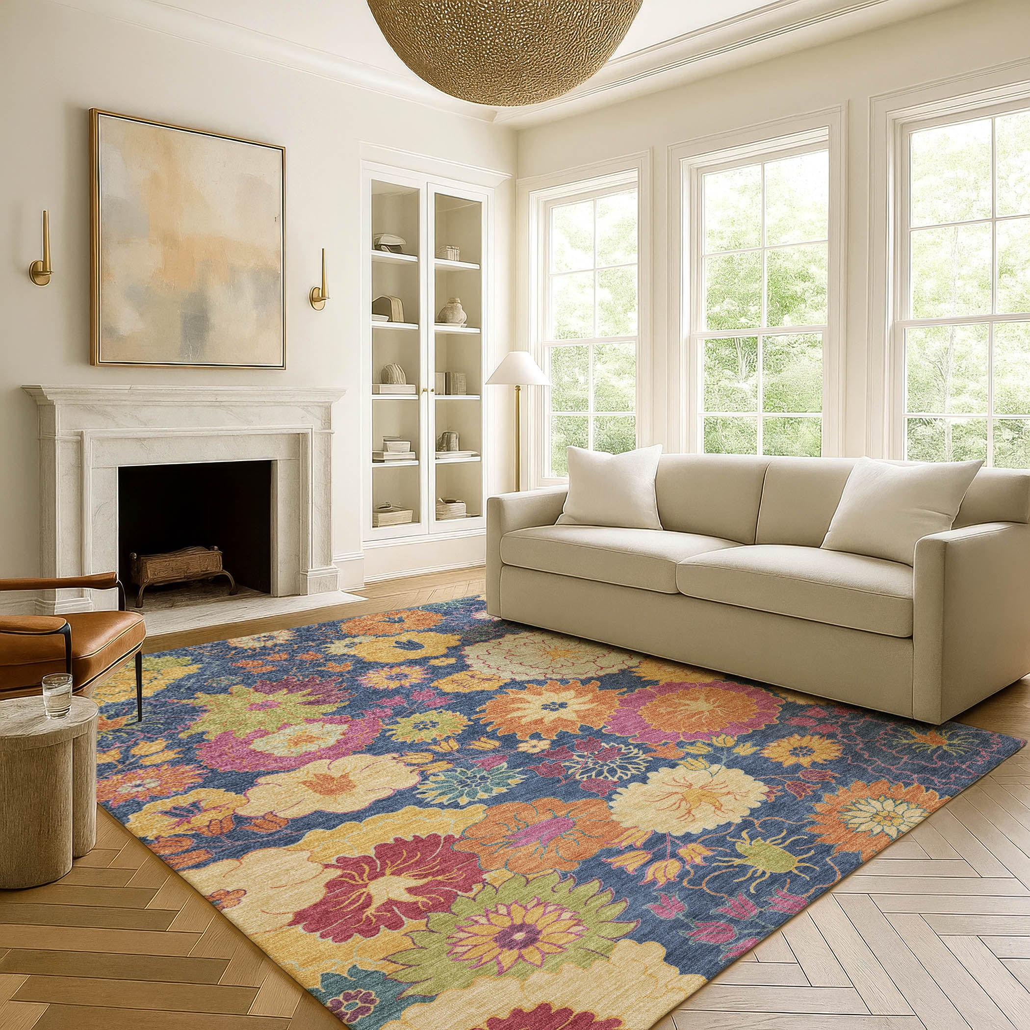 Bangkok Machine Washable Transitional Navy Blue Rug 3' x 5' #shape_Rectangle