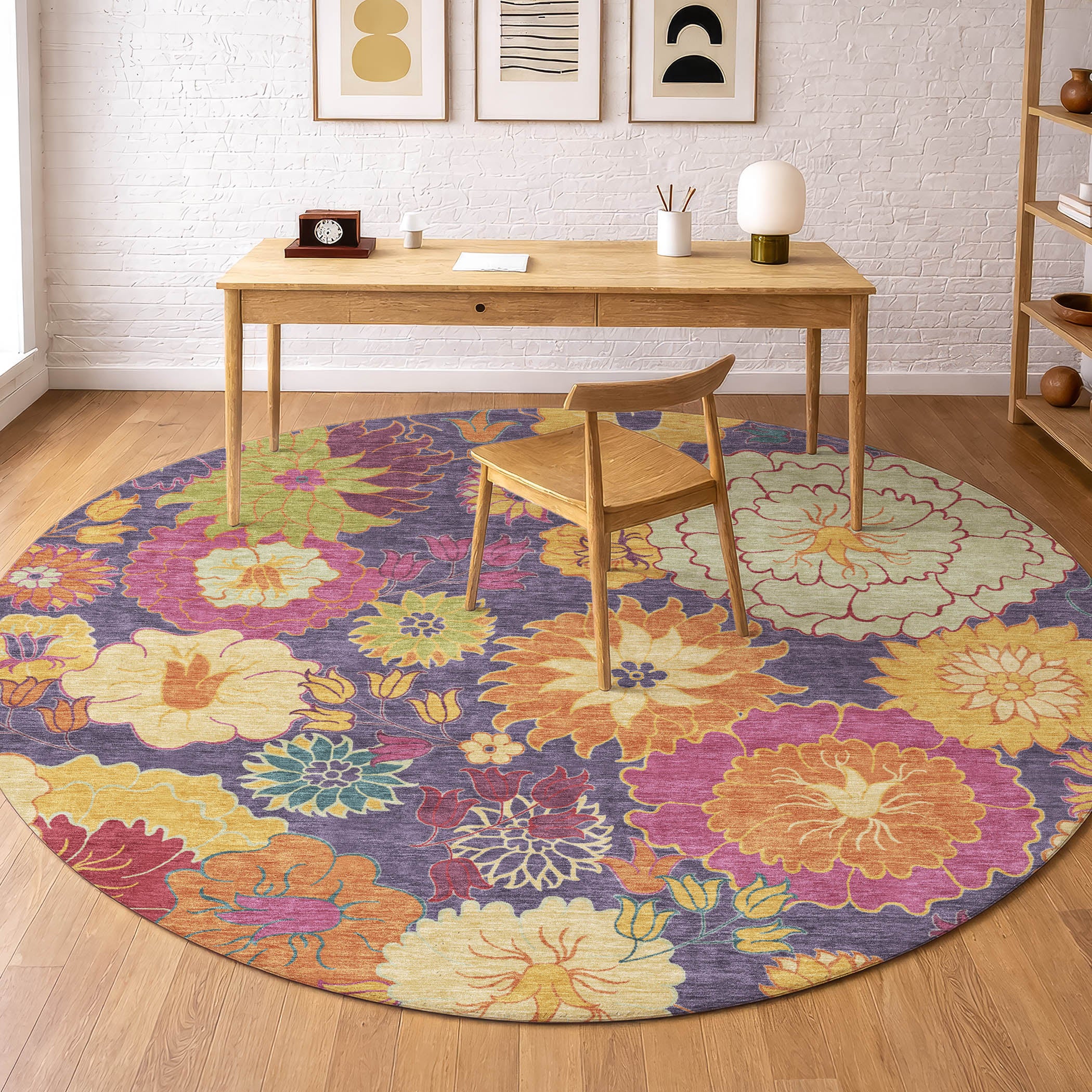 Bangkok Machine Washable Transitional Purple Rug 8' x 8' #shape_Round