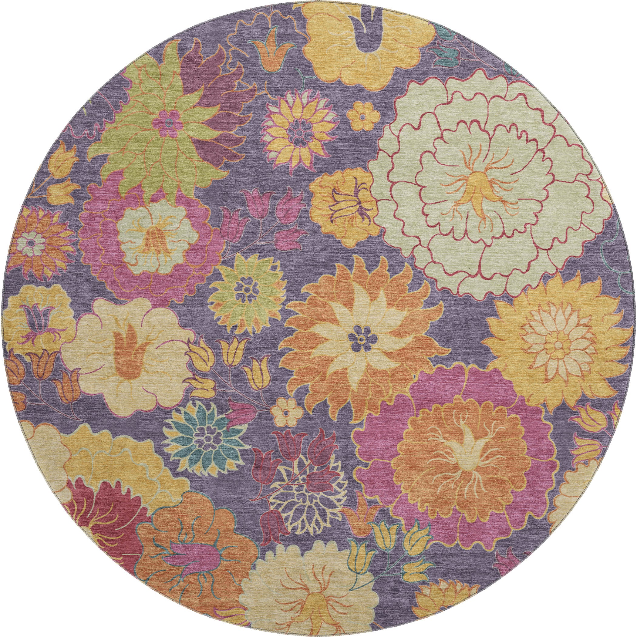 Bangkok Machine Washable Transitional Purple Rug 8' x 8' #shape_Round
