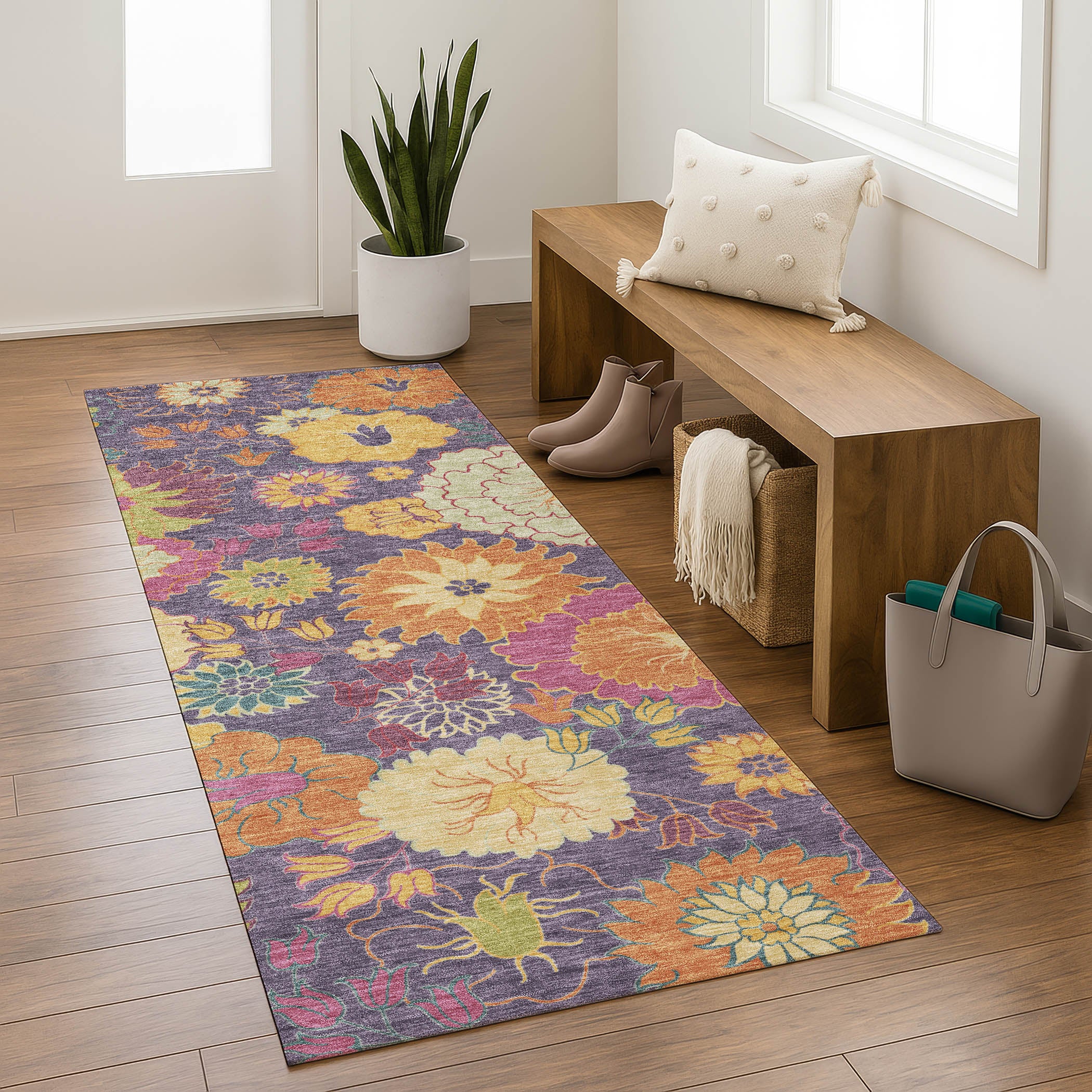 Bangkok Machine Washable Transitional Purple Rug 2'3" x 7'6" #shape_Runner