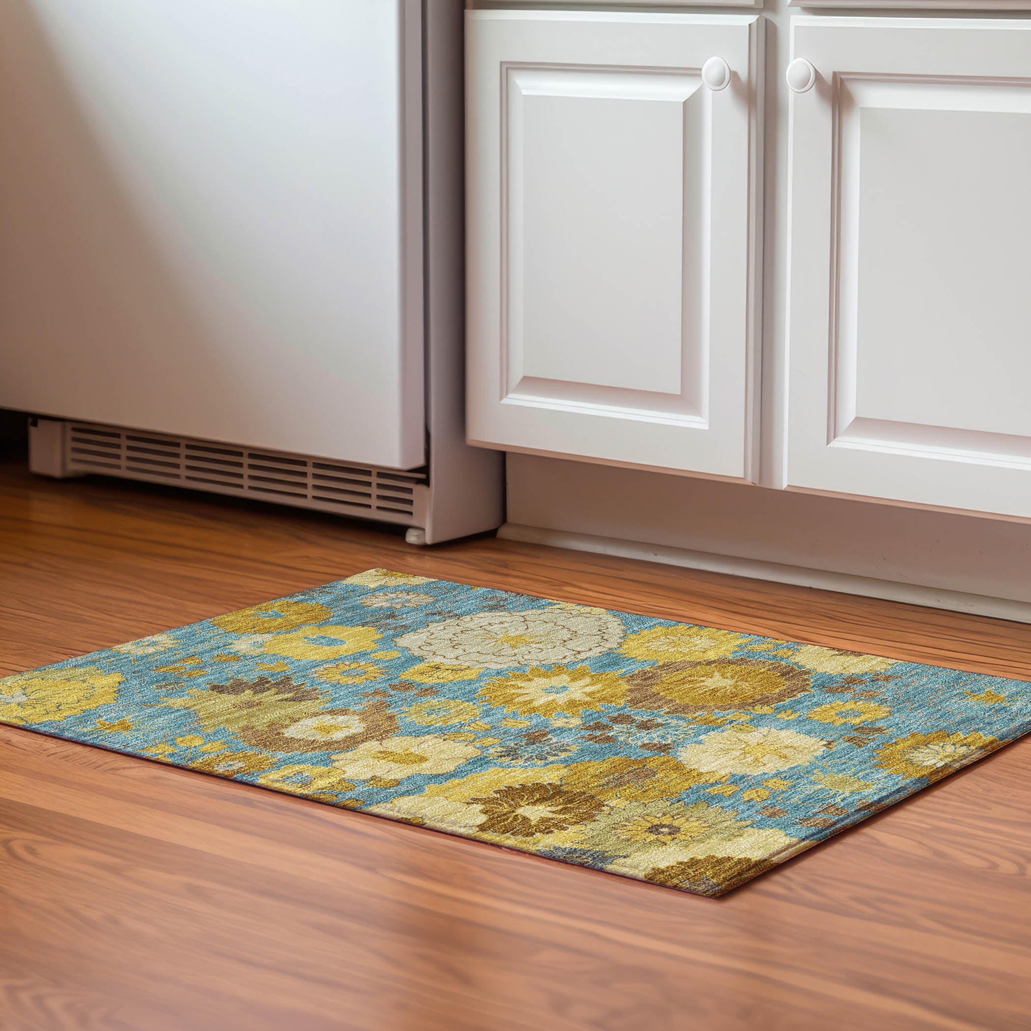 Istanbul Machine Washable Transitional Aqua Teal Rug 1'8" x 2'6" #shape_Rectangle