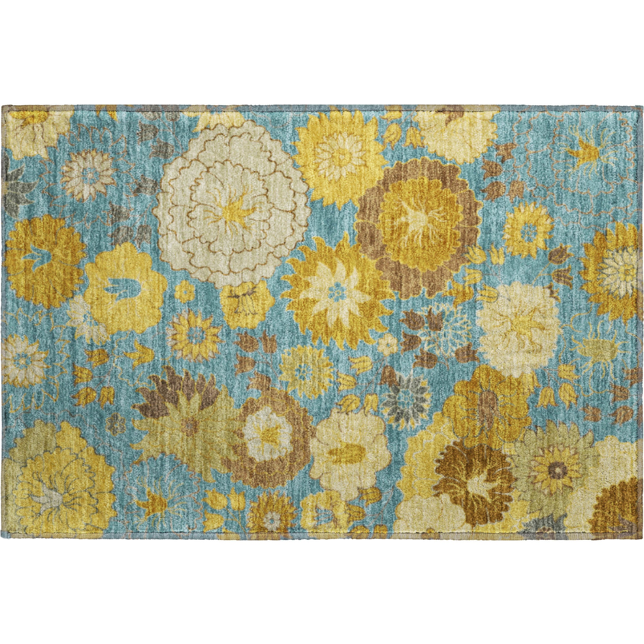 Istanbul Machine Washable Transitional Aqua Teal Rug 1'8" x 2'6" #shape_Rectangle
