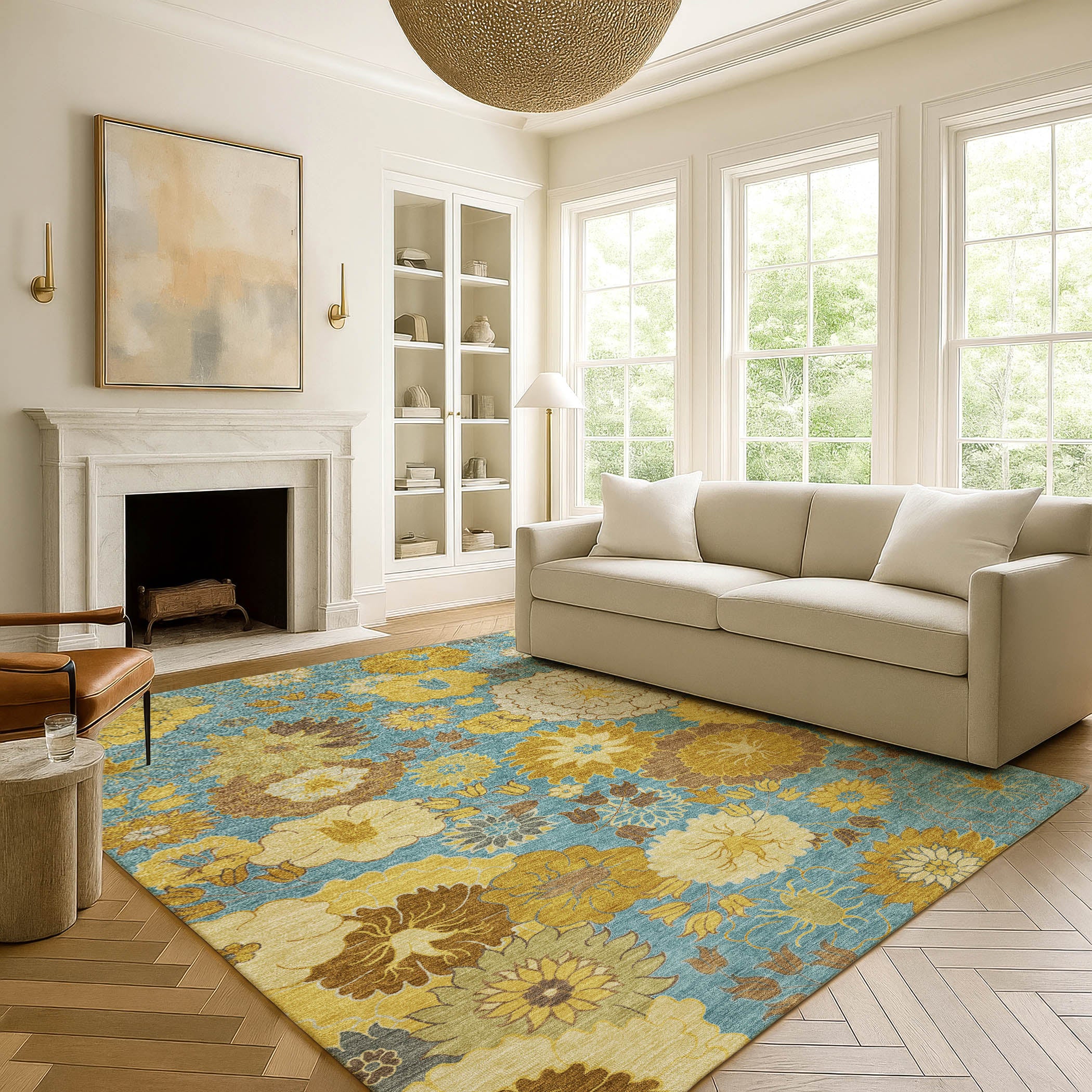 Istanbul Machine Washable Transitional Aqua Teal Rug 3' x 5' #shape_Rectangle