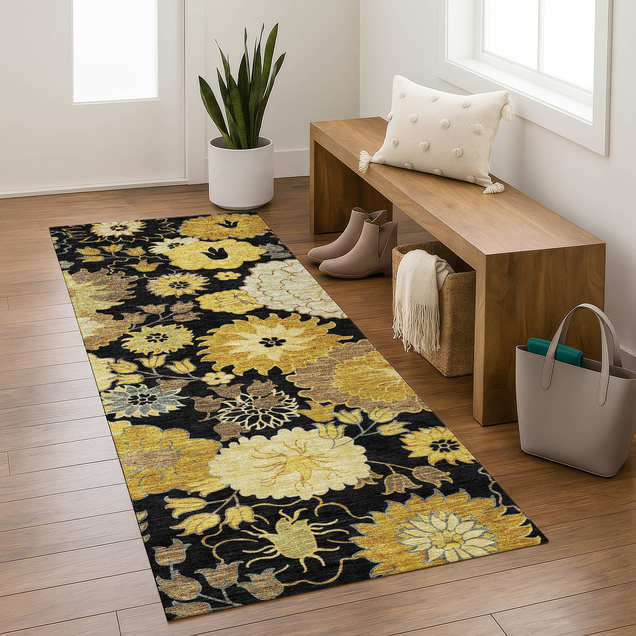 Istanbul Machine Washable Transitional Black Rug 2'3" x 7'6" #shape_Runner