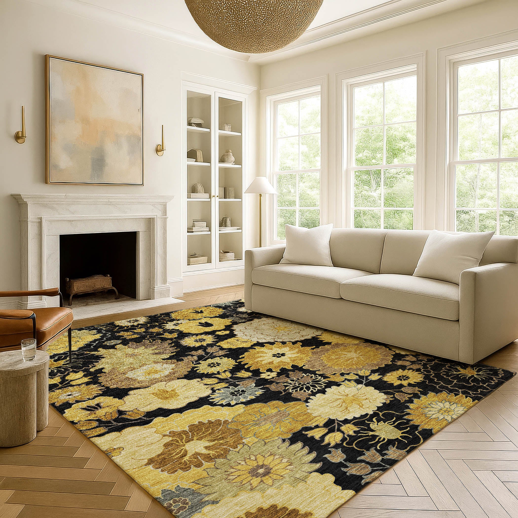 Istanbul Machine Washable Transitional Black Rug 3' x 5' #shape_Rectangle