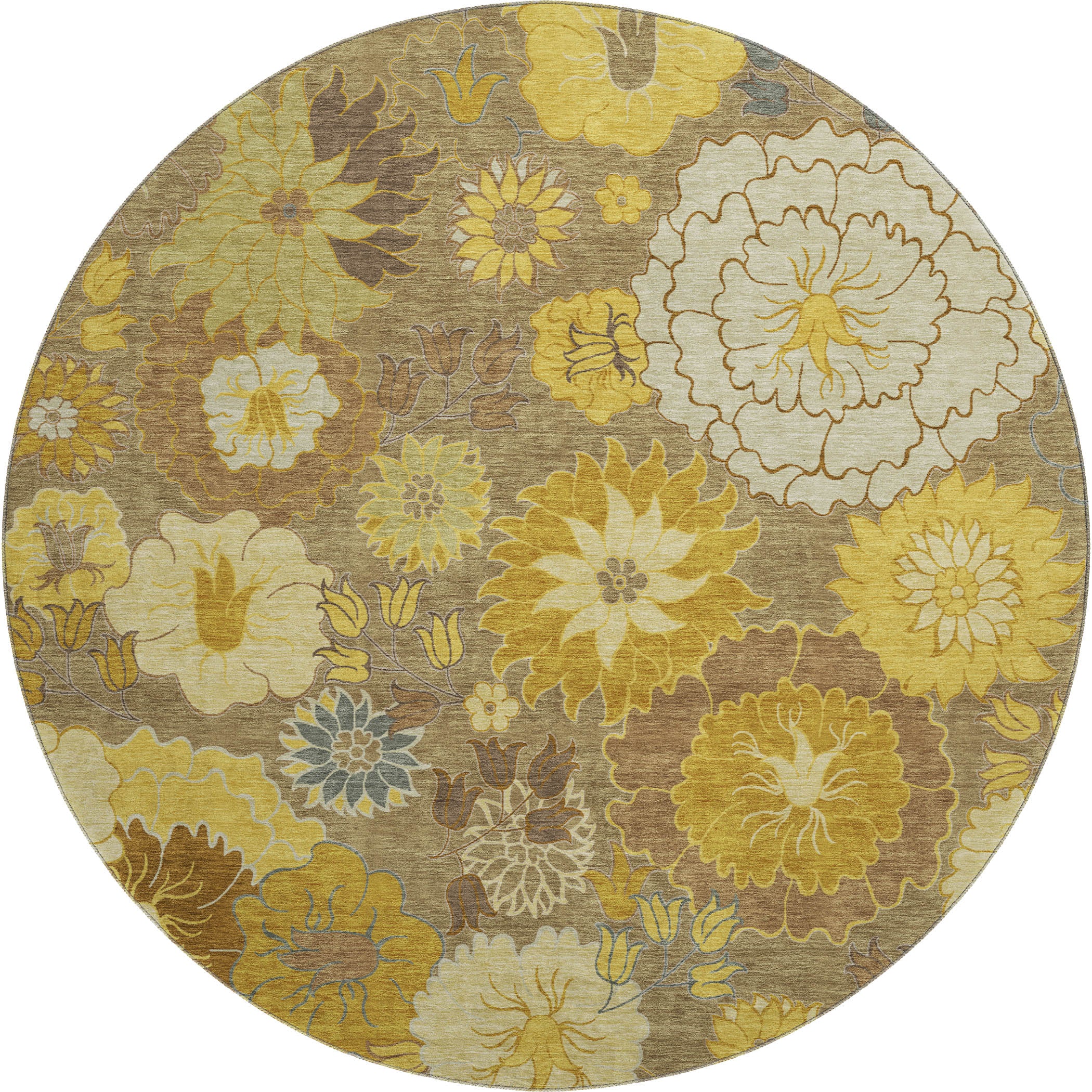 Istanbul Machine Washable Transitional Mocha Brown Rug 8' x 8' #shape_Round